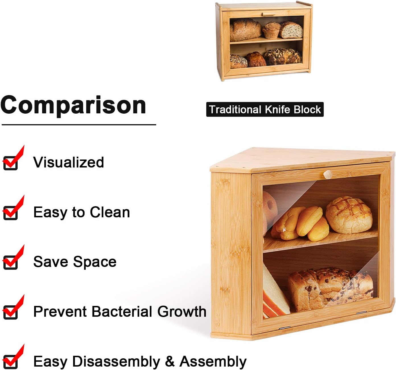Detalle 1 de Leader Accessories Bambus Brotkasten 32x32x34 cm