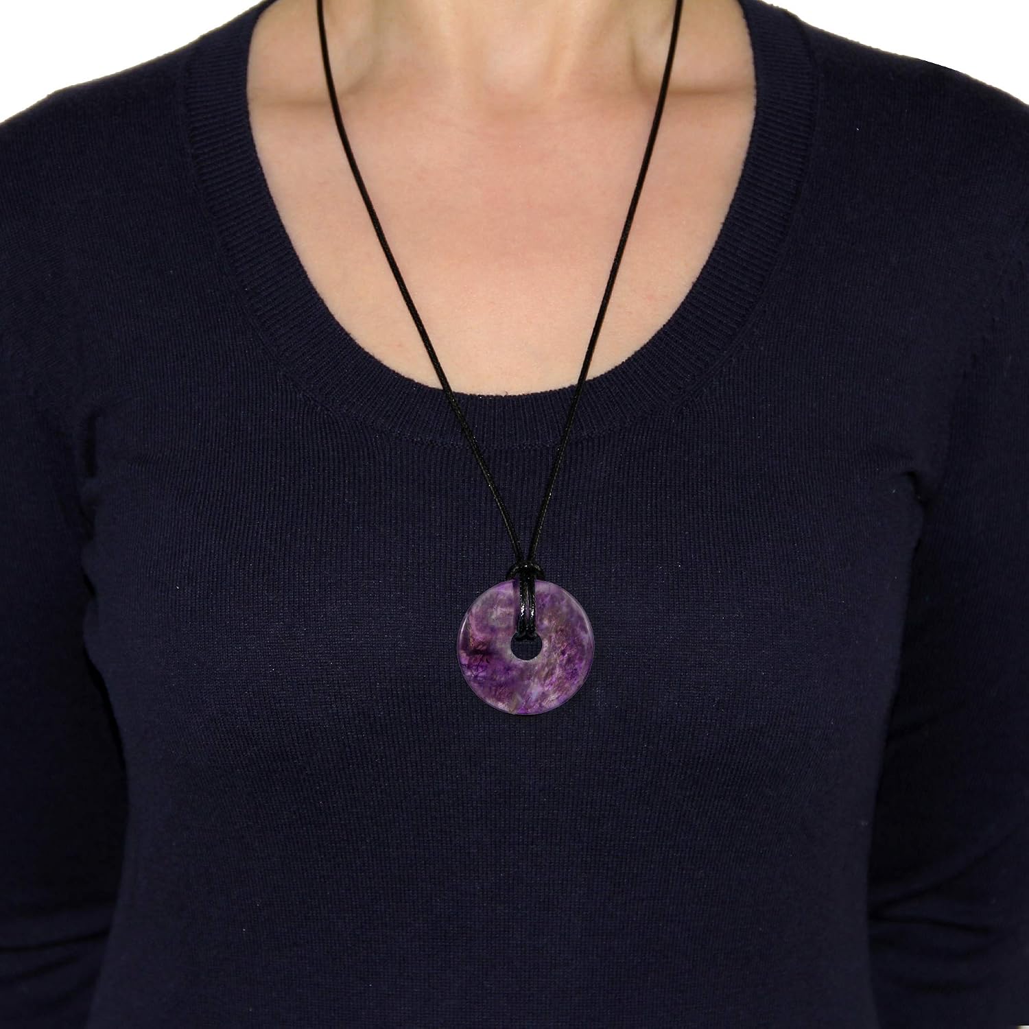 Detalle de Morella Damen-Halskette mit 80 cm Stoffband und Donut-Edelstein-Anhänger
