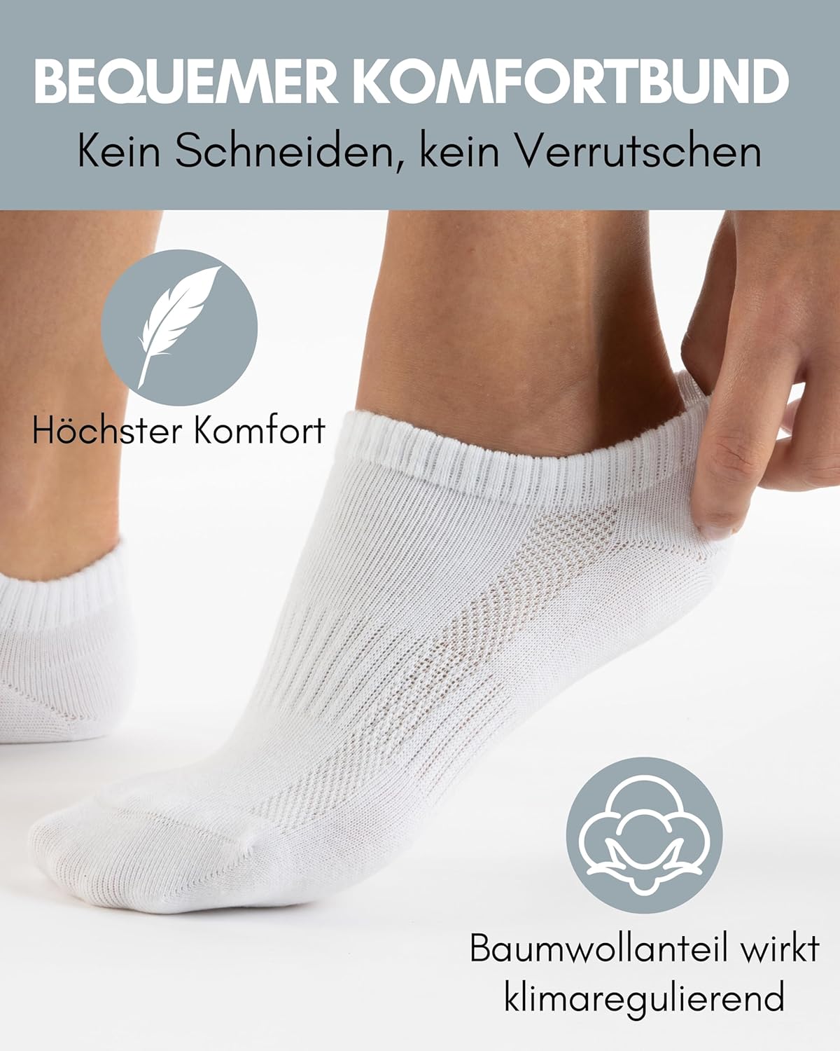Detalle de HELDENWERK 10 Paar Premium Sneaker Socken – Unisex Kurzsocken aus gekämmter Baumwolle, Komfortbund, keine drückende Naht