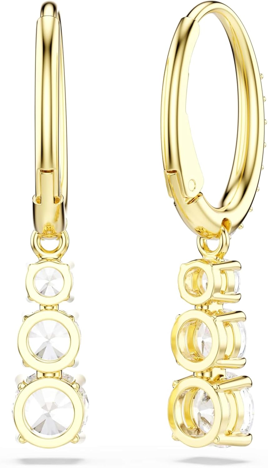 Detalle de Swarovski Stilla Collection Drop Earrings: Gold-tone hoops with clear crystals