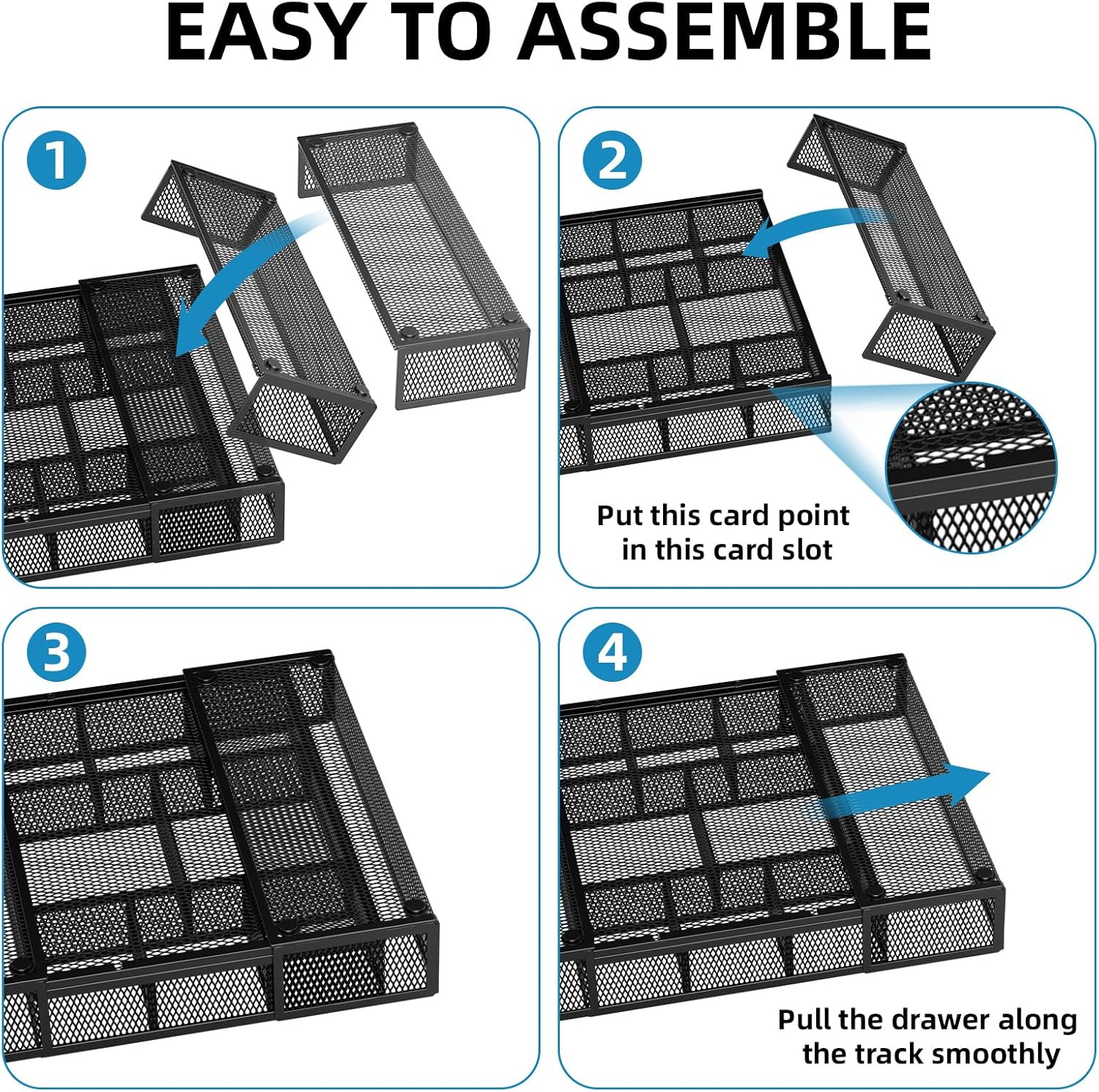 Thumbnail 6 de Marbrasse Black-2P Expandable Mesh Desk Drawer Organizer, 10 Compartments