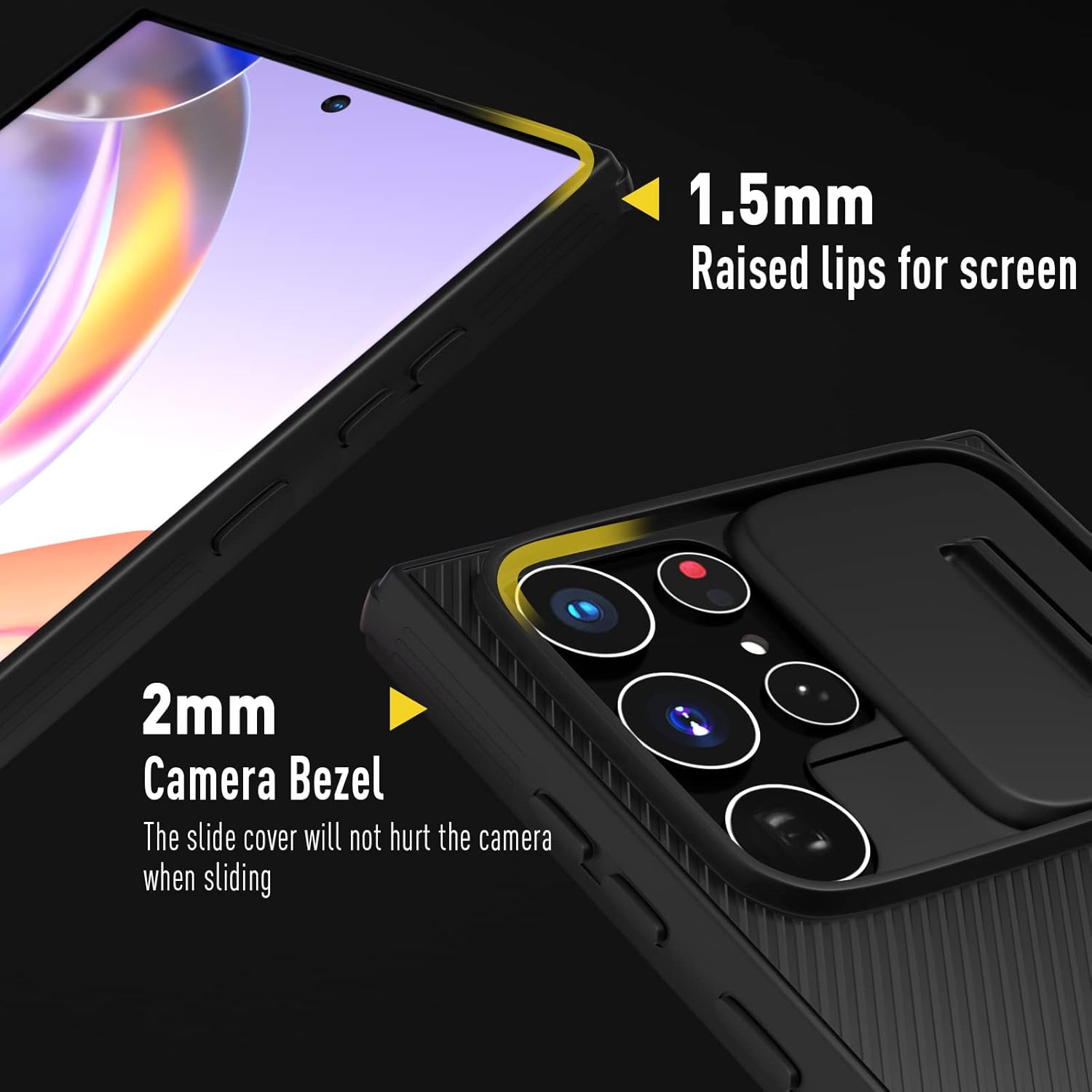 Thumbnail 6 de XTCASE Coque pour Samsung Galaxy S22 Ultra 5G – Étui mince avec protection caméra coulissante et anti-rayures (Noir)