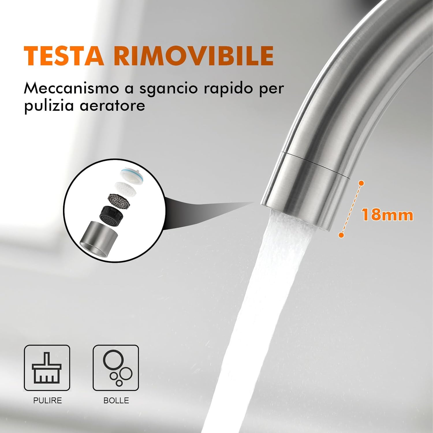 Thumbnail 6 de GRIFEMA G4008 rubinetto da cucina in acciaio inox con bocca alta e beccuccio girevole 360°