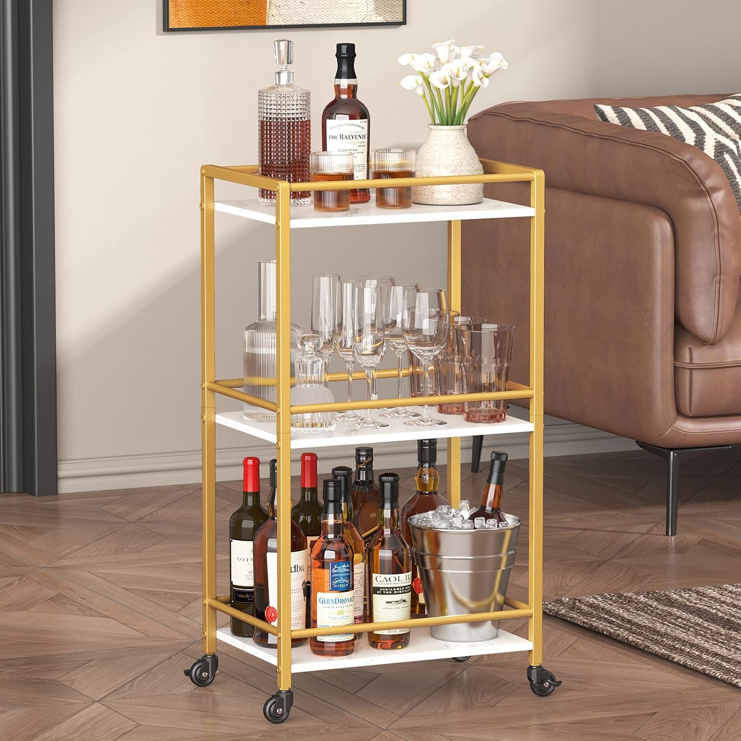 Detalle de Lifewit Carrello da Cucina a 3 Livelli con Ruote Blocca… Dorato – Versatilità e stile per casa e ufficio