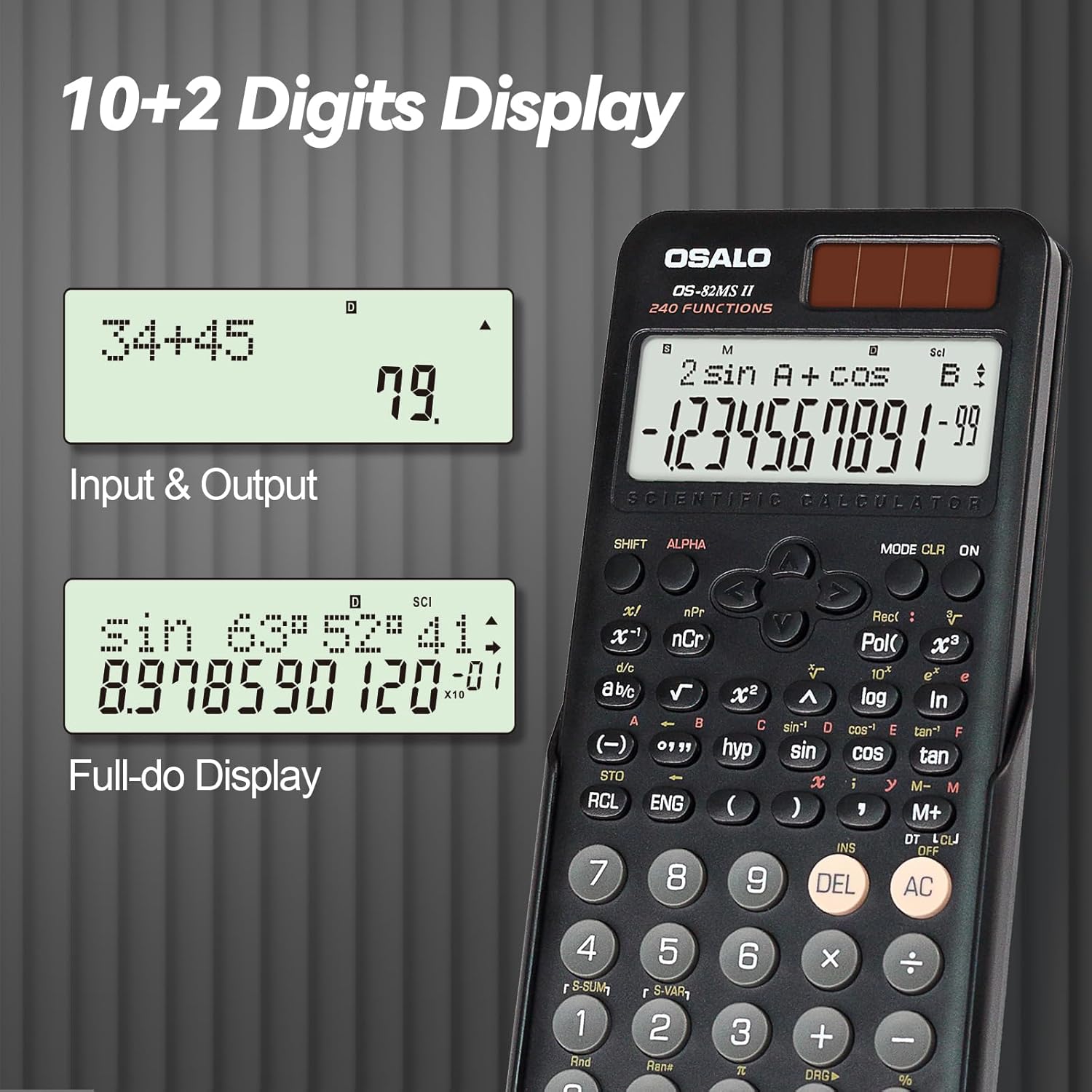 Thumbnail 3 de OSALO Scientific Calculator OS 82MS (2nd Edition) – 240 functions, 2-line display with slide-on cover