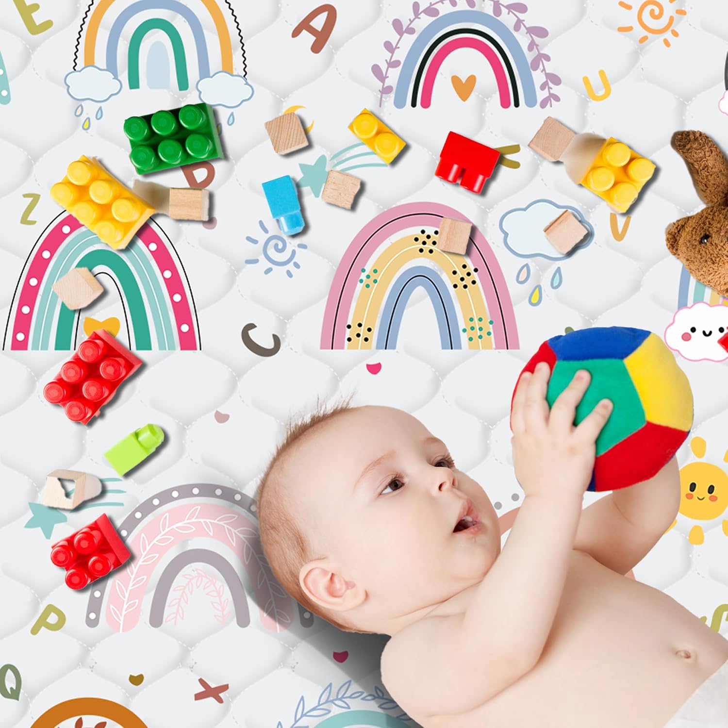 Detalle 1 de FUGWU 50 x 50 Inch Rainbow Baby Play Mat, Foldable and Machine Washable