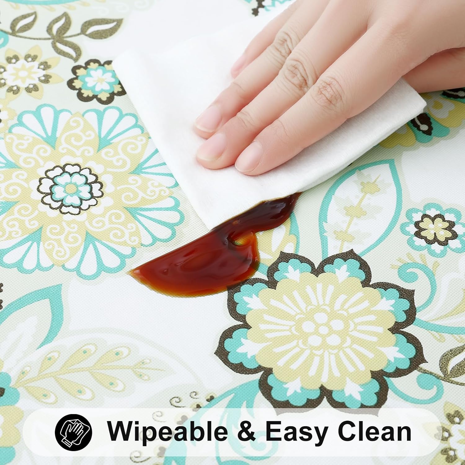 Detalle de Smiry 48" x 30" Fitted Vinyl Tablecloth, Teal & White, Waterproof
