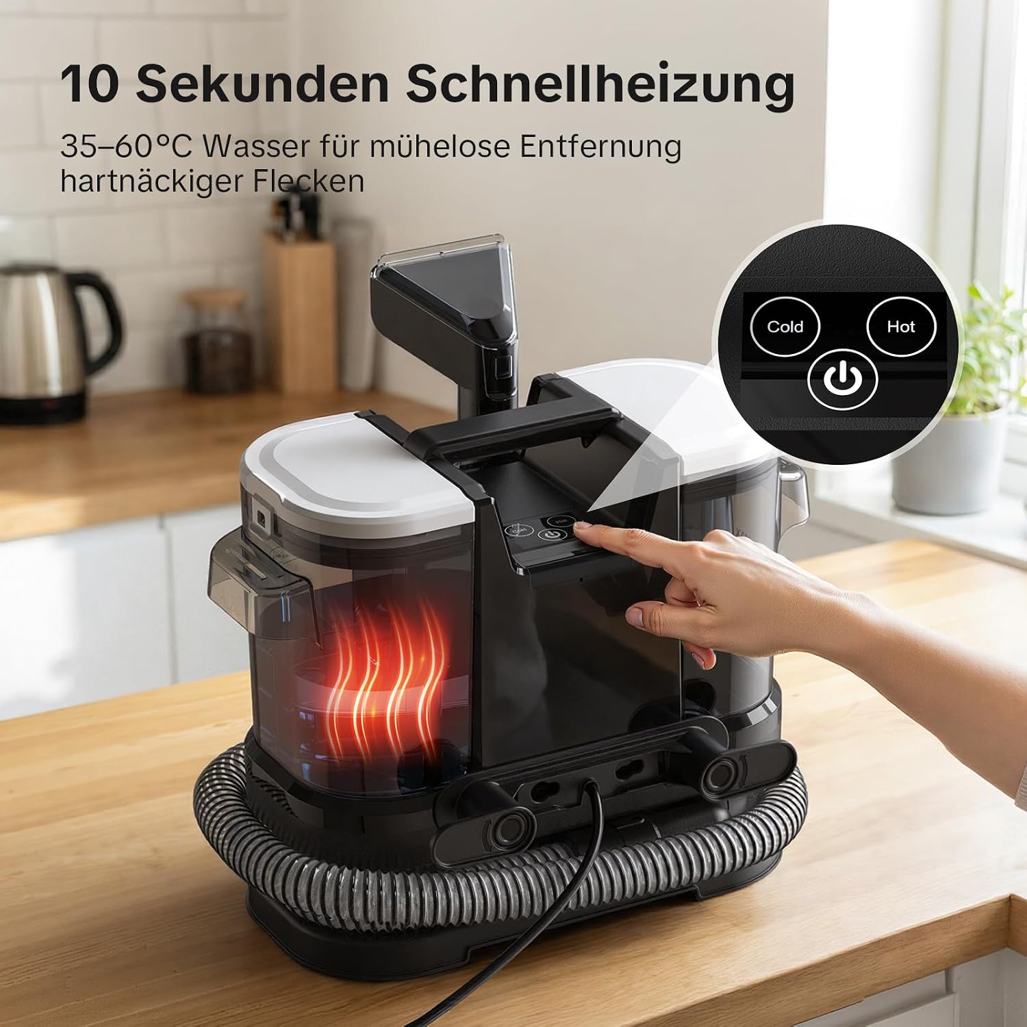 Detalle de Lubluelu Nasssauger Polsterreiniger Gerät – Heißwasser-Tiefenreinigung 18 kPa, 1400 W, 2x 1,75 l Tanks, 5 m Kabel, 1,7 m Schlauch