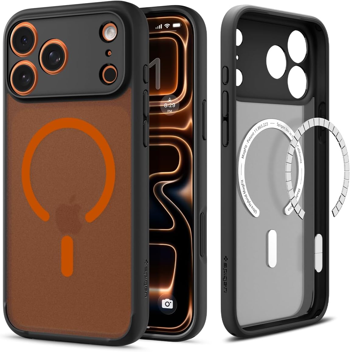 Detalle de Spigen Ultra Hybrid MagFit pour iPhone 17 Pro Max (Frost noir orange) – coque transparente mate antihuelles