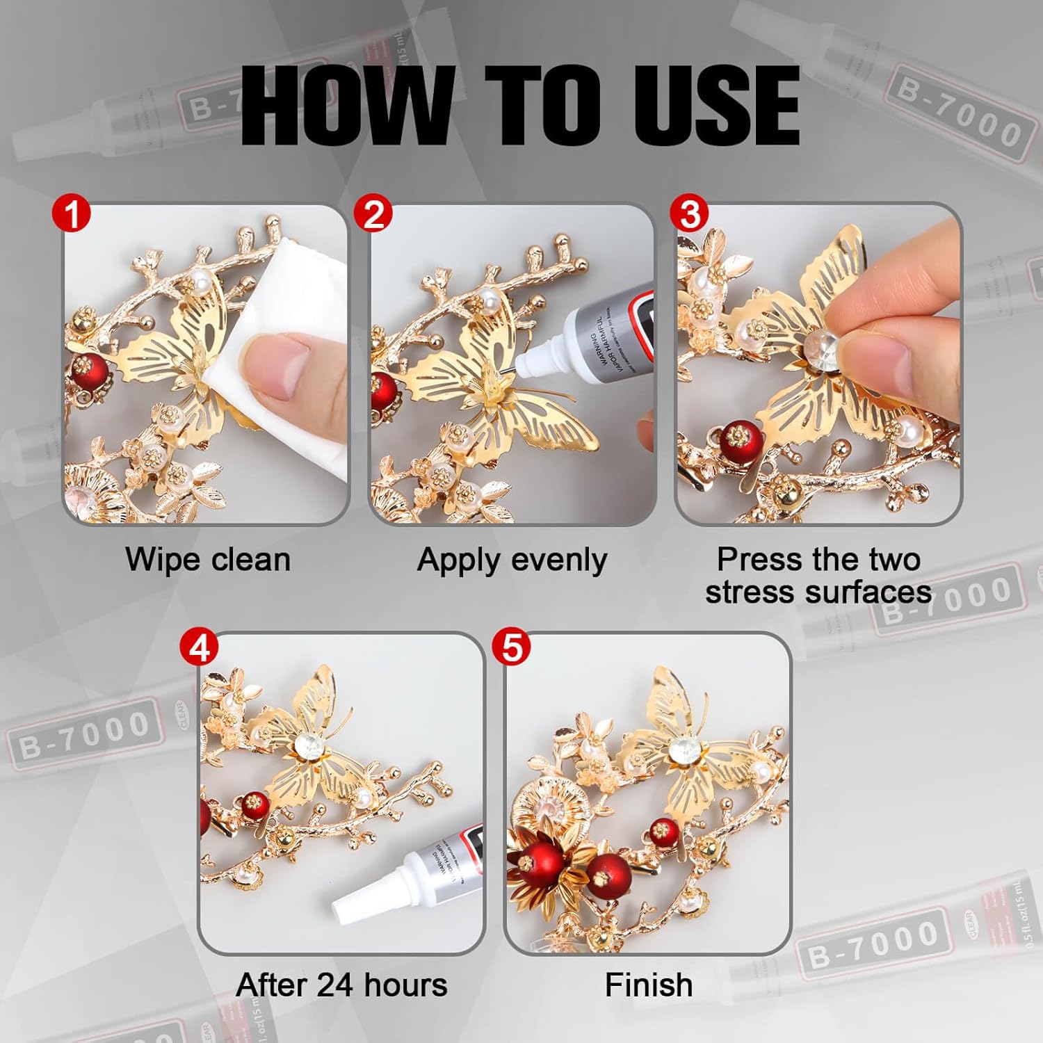 Thumbnail 5 de Clear B7000 Glue (10 x 15ml) with Precision Tip for Rhinestones, Nail Art & Crafts