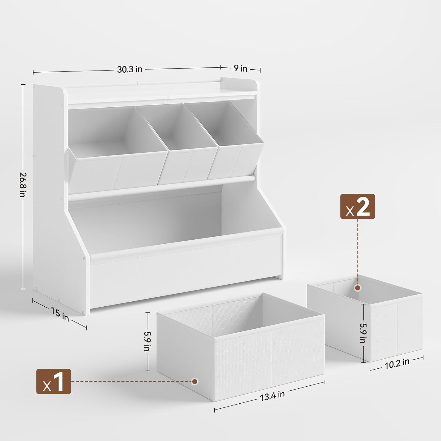 Detalle 1 de FOUCSSOMEI Toy Storage Organizer for Kids, 3-Tier with Removable Bins and Bookshelf