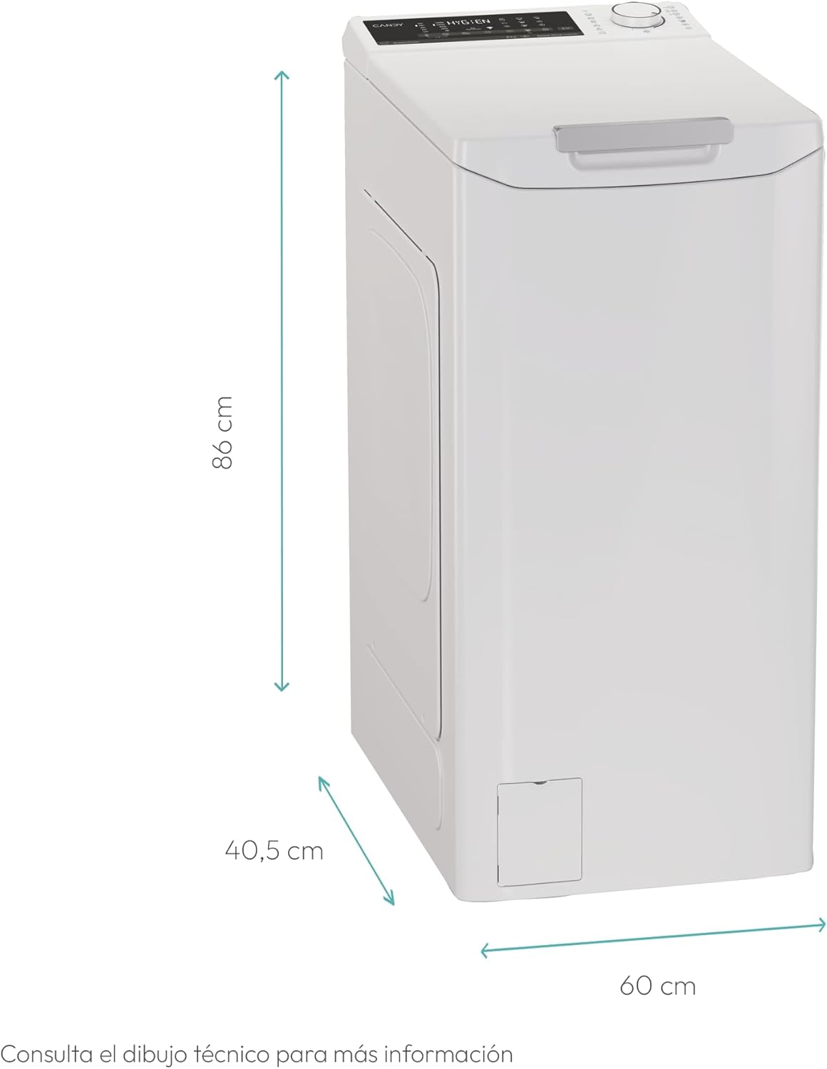 Detalle de Candy ProWash 500 TCA286TM5-S: Lavadora Carga Superior de 8 kg con Wi‑Fi, 17 Ciclos y Inicio Diferido