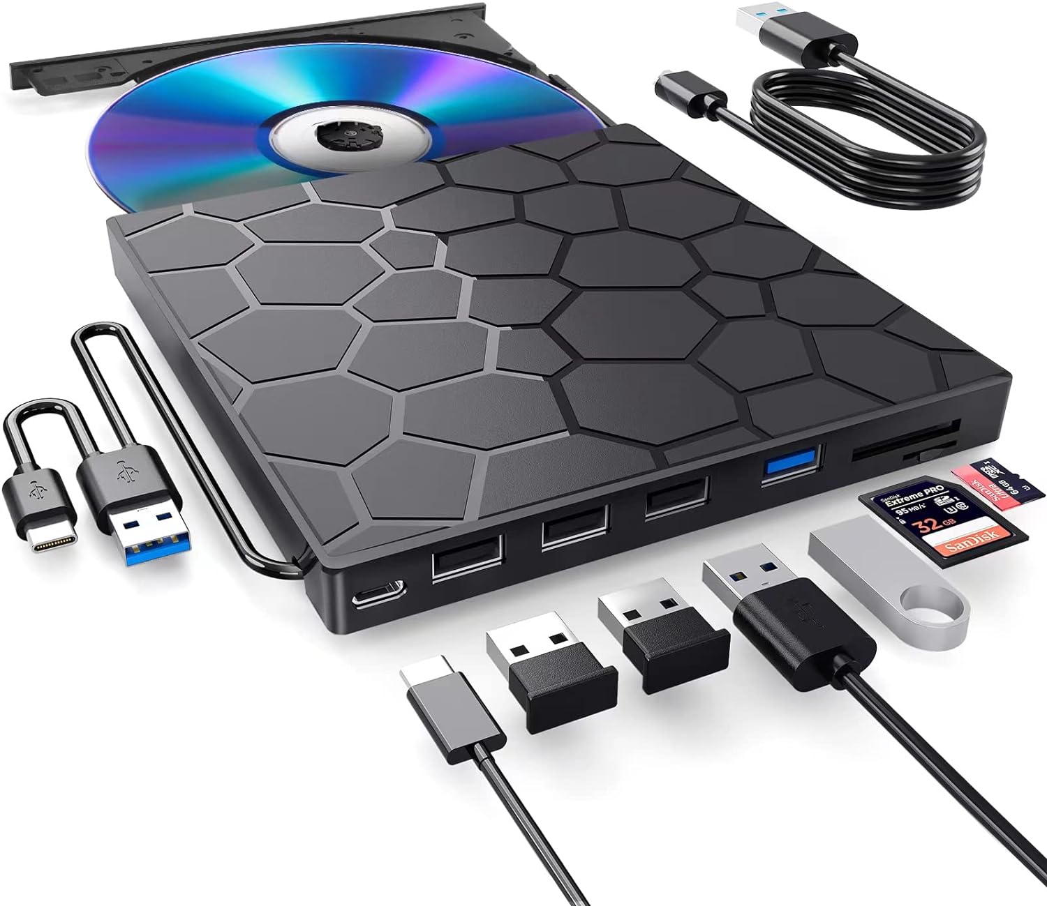 Detalle de BPAKDU 8-in-1 External CD/DVD Drive for Laptop with USB-C & USB 3.0