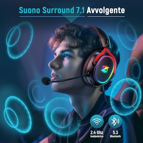 Thumbnail 2 de Cascos Gaming Inalámbricos Ozeino para PS4/PS5/PC: Sonido 7.1, 2.4 GHz y Bluetooth con 40+ horas de batería