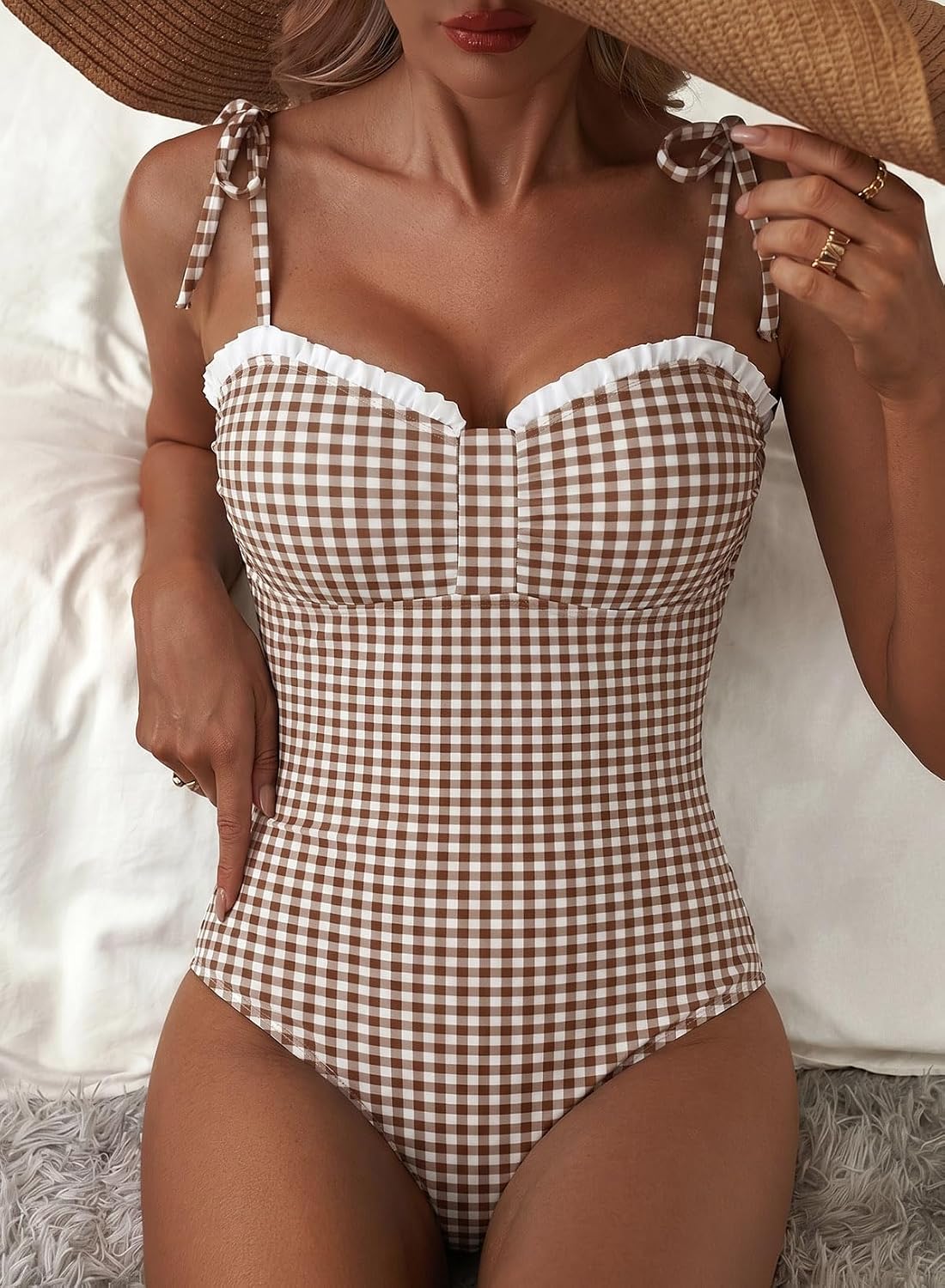 Thumbnail 2 de Herseas Women’s Striped One Piece Swimsuit with Tie Shoulder Straps and High Cut — 2026 Summer Beachwear