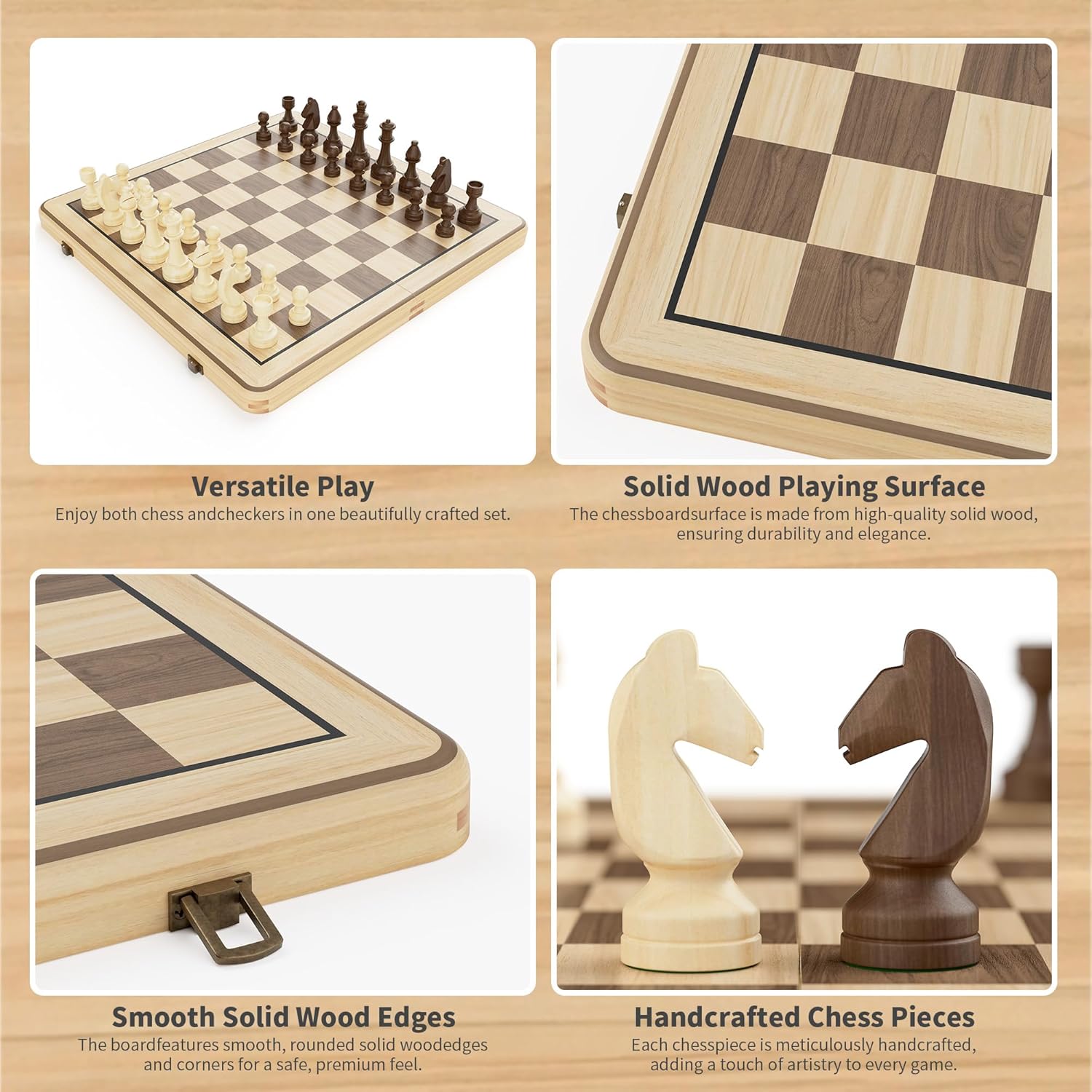 Thumbnail 4 de 38 cm Holz Klapp-Schach- und Dame-Set mit 7,6 cm König ♟
