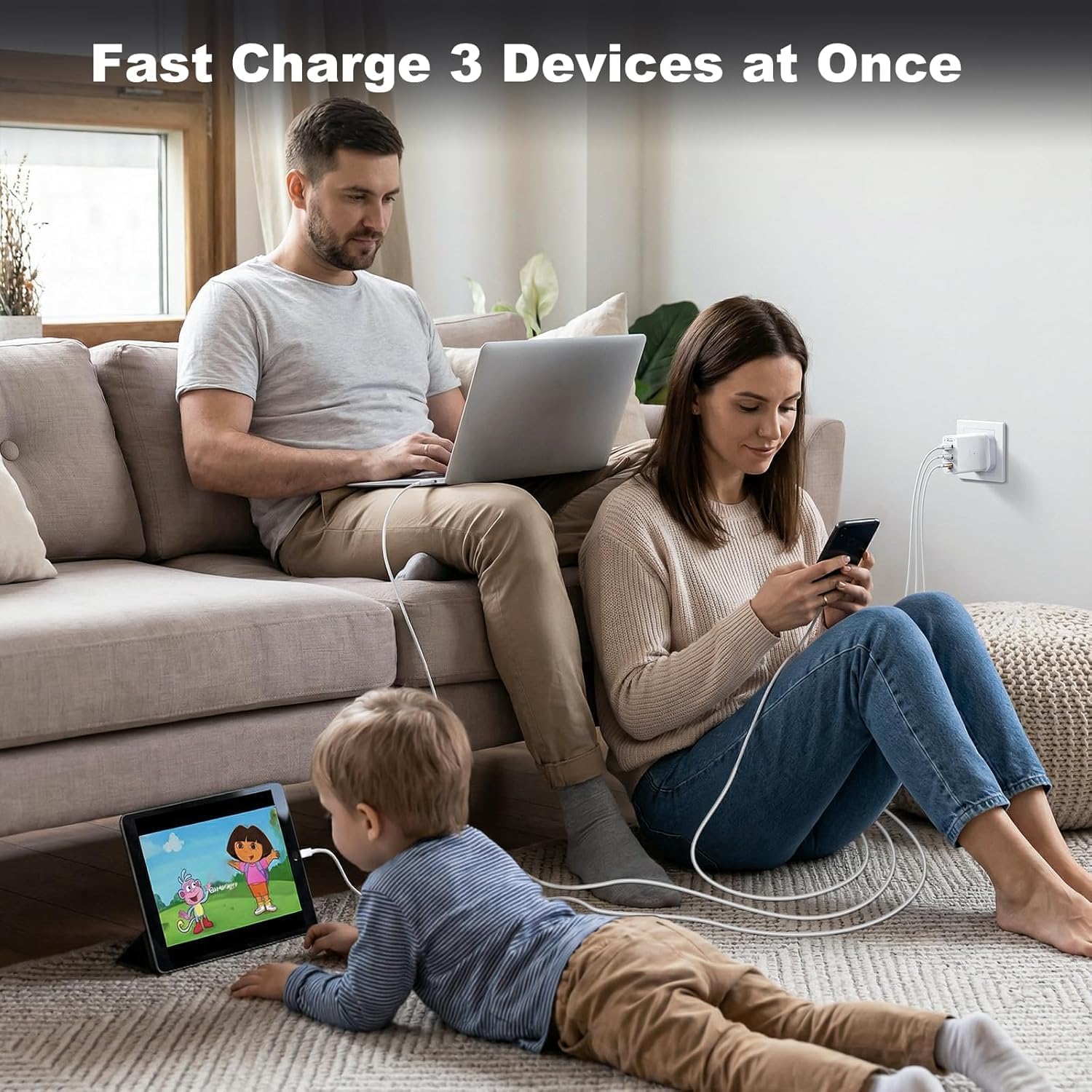 Thumbnail 6 de iPhone Charger Fast Charge USB C Plug 100W with 100W USB-C Cable & Lightning Cable – UK 3-Port Multi-Charger