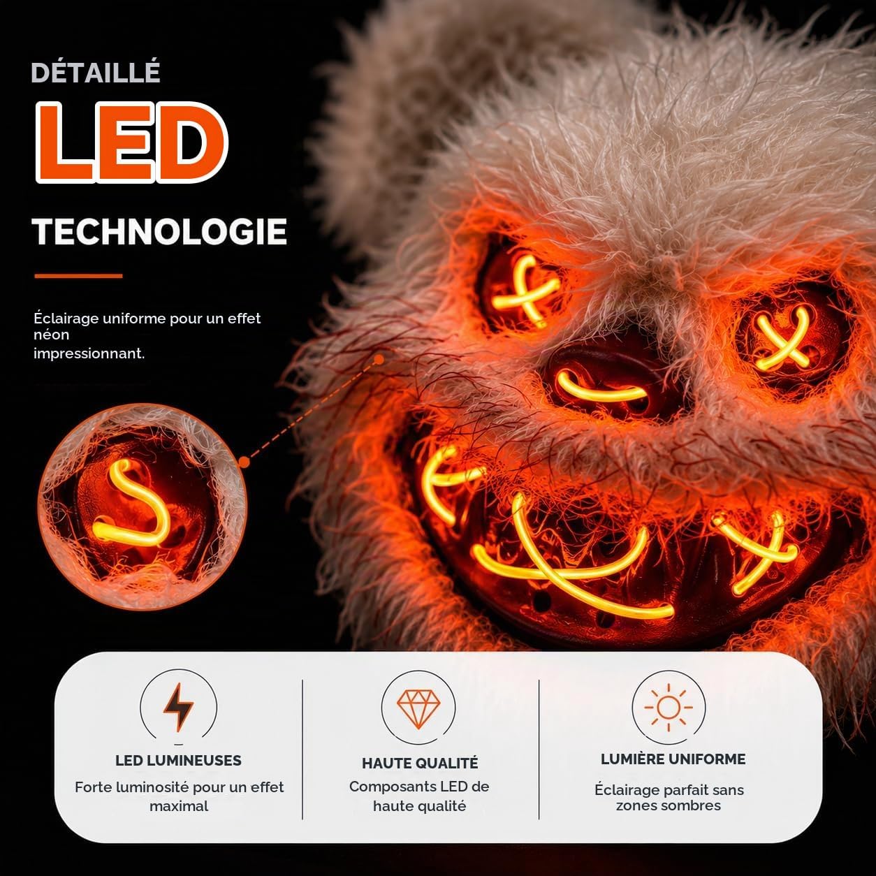 Detalle 2 de TK Gruppe Timo Klingler ledmasker voor Halloween en carnaval met verlicht gezicht