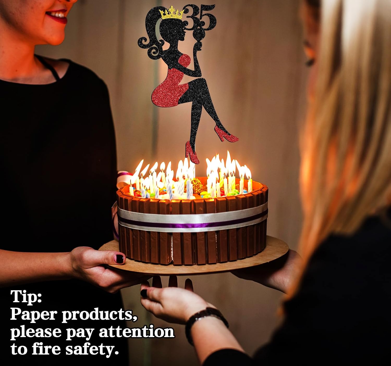 Detalle de NARLOPI Lady Happy 35th Birthday Cake Topper, Glitter Paper, 4-Inch Wide