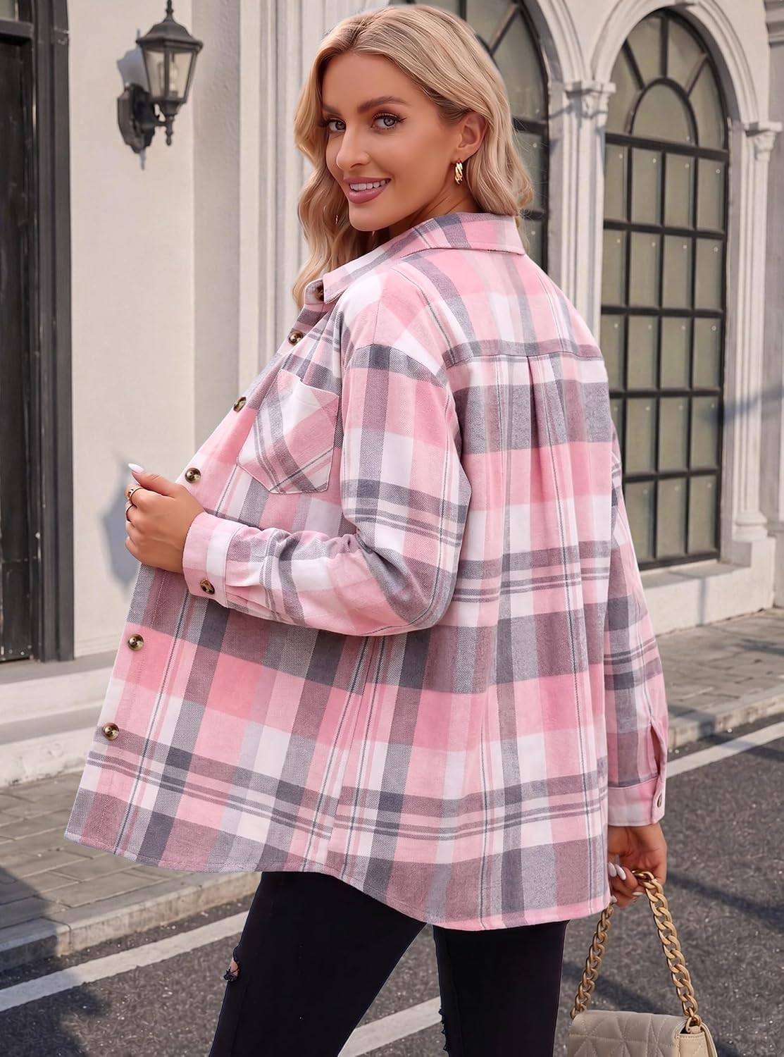 Detalle de Zeagoo Women's Flannel Shirt Polyester Blend