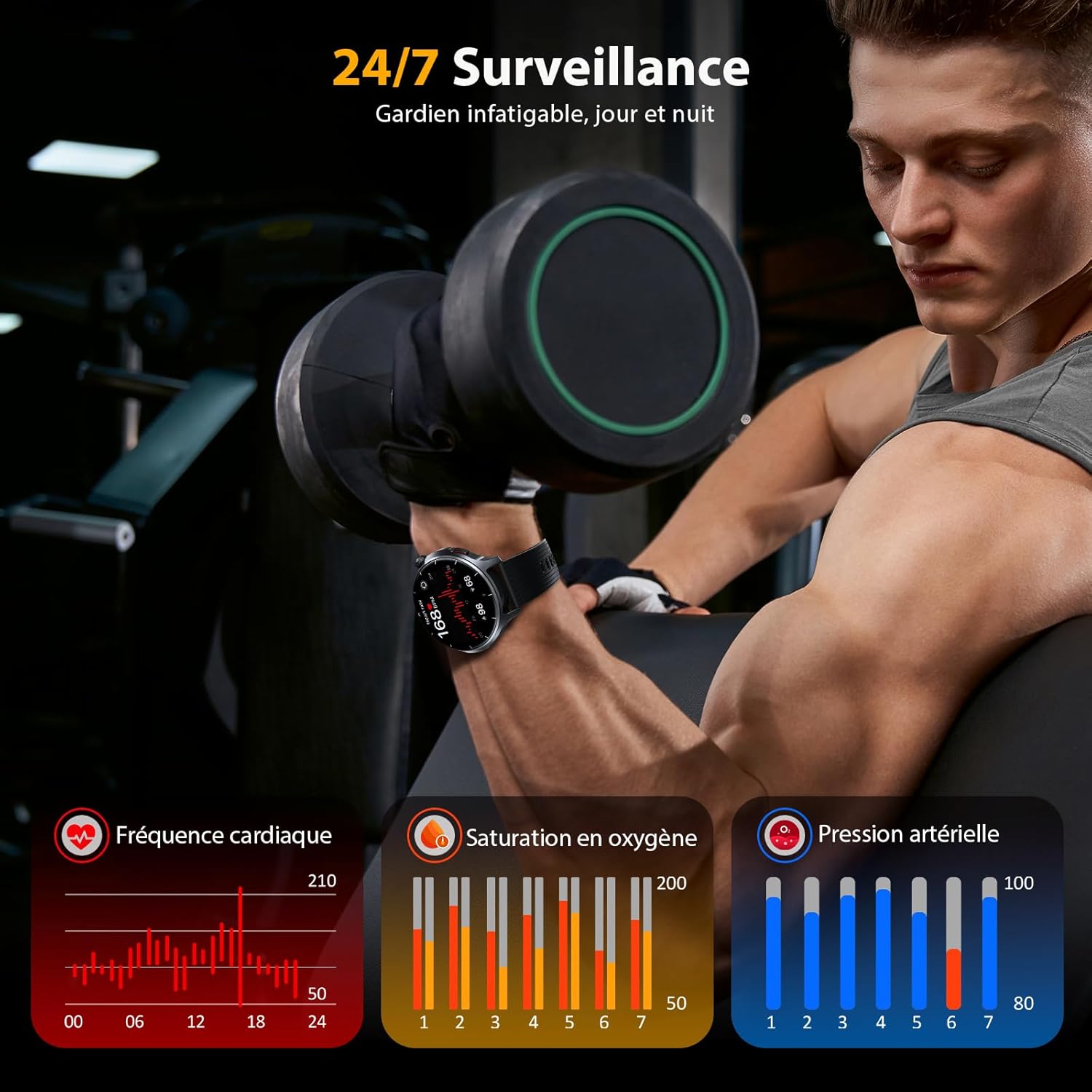 Thumbnail 4 de SLOKSFil Montre connectée homme 1,52" HD (1000 mAh) avec appels Bluetooth, suivi cardio, sommeil et 110+ activités