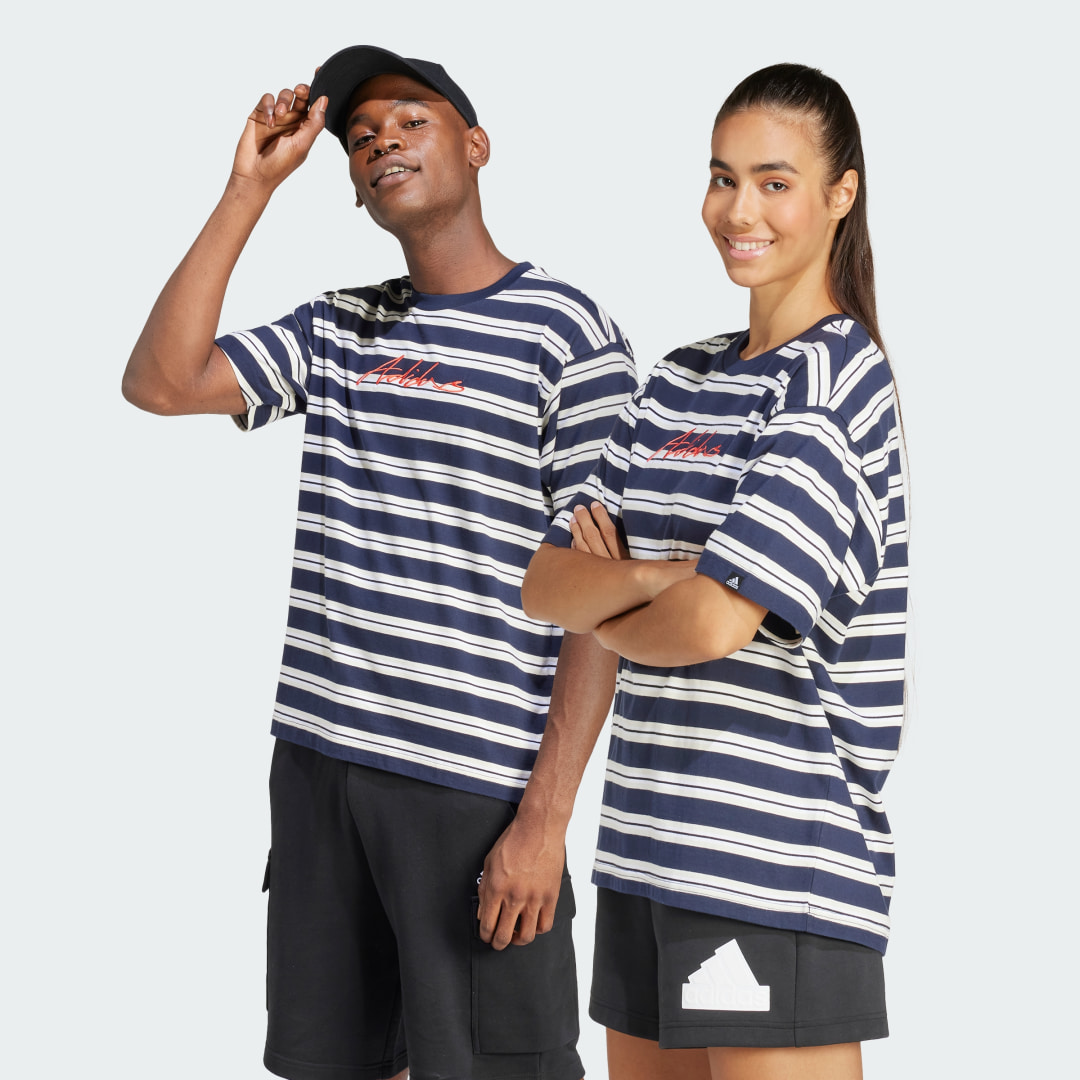 Detalle de Adidas Americana Striped T-Shirt — Camiseta azul a rayas