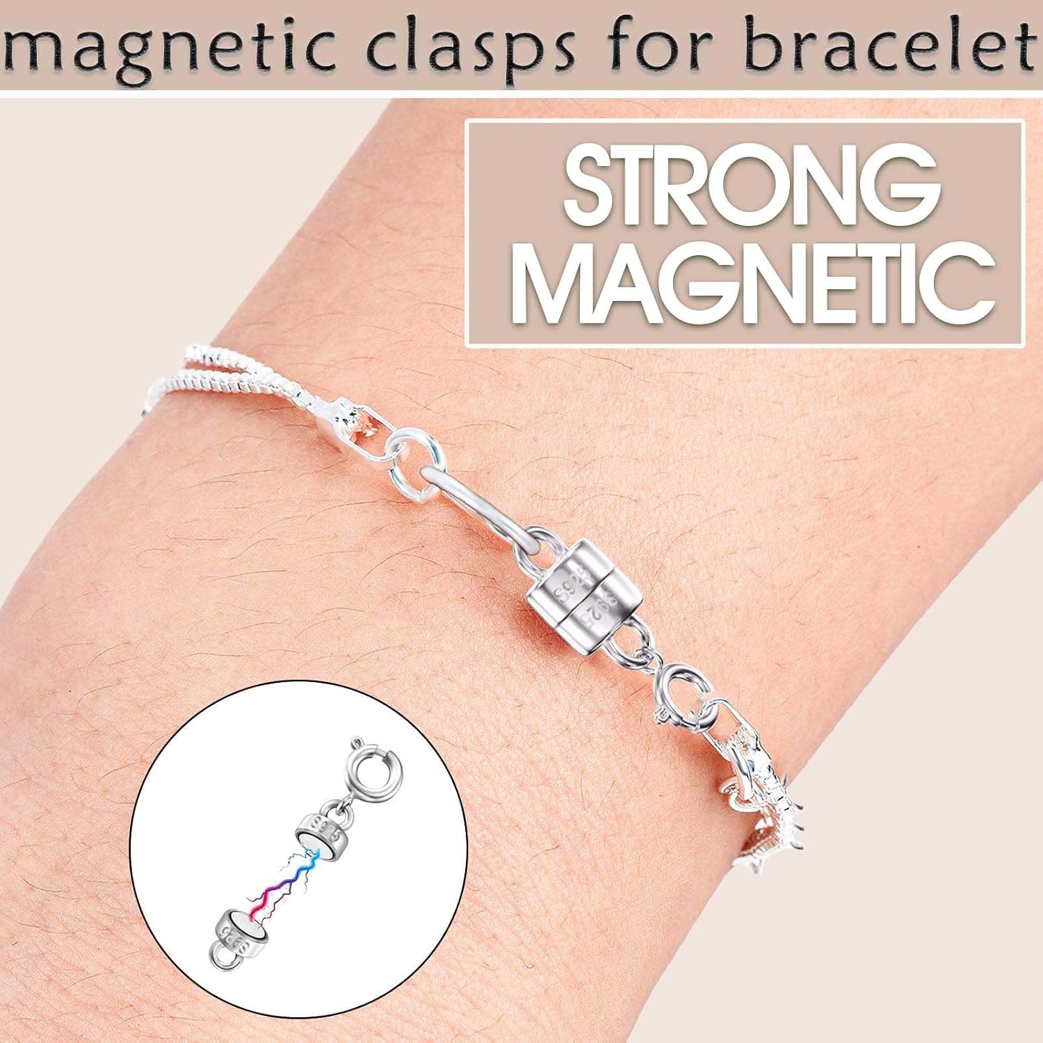 Detalle de OHINGLT 01 Magnetic Necklace Clasps, 925 Sterling Silver, 4-Piece Set