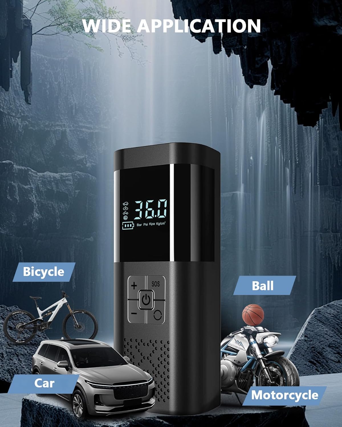Detalle de SERVOMASTER Elektrische Luftpumpe Akku-Kompressor bis 150 PSI mit Auto-Stopp, Digital-Display & LED-Licht