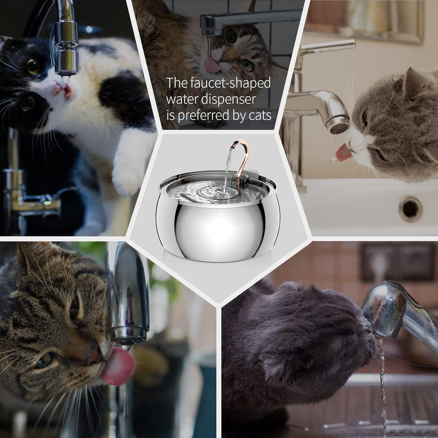 Detalle 2 de TOMXCUTE Katzenbrunnen 4L Trinkbrunnen aus Edelstahl für Katzen 🐾