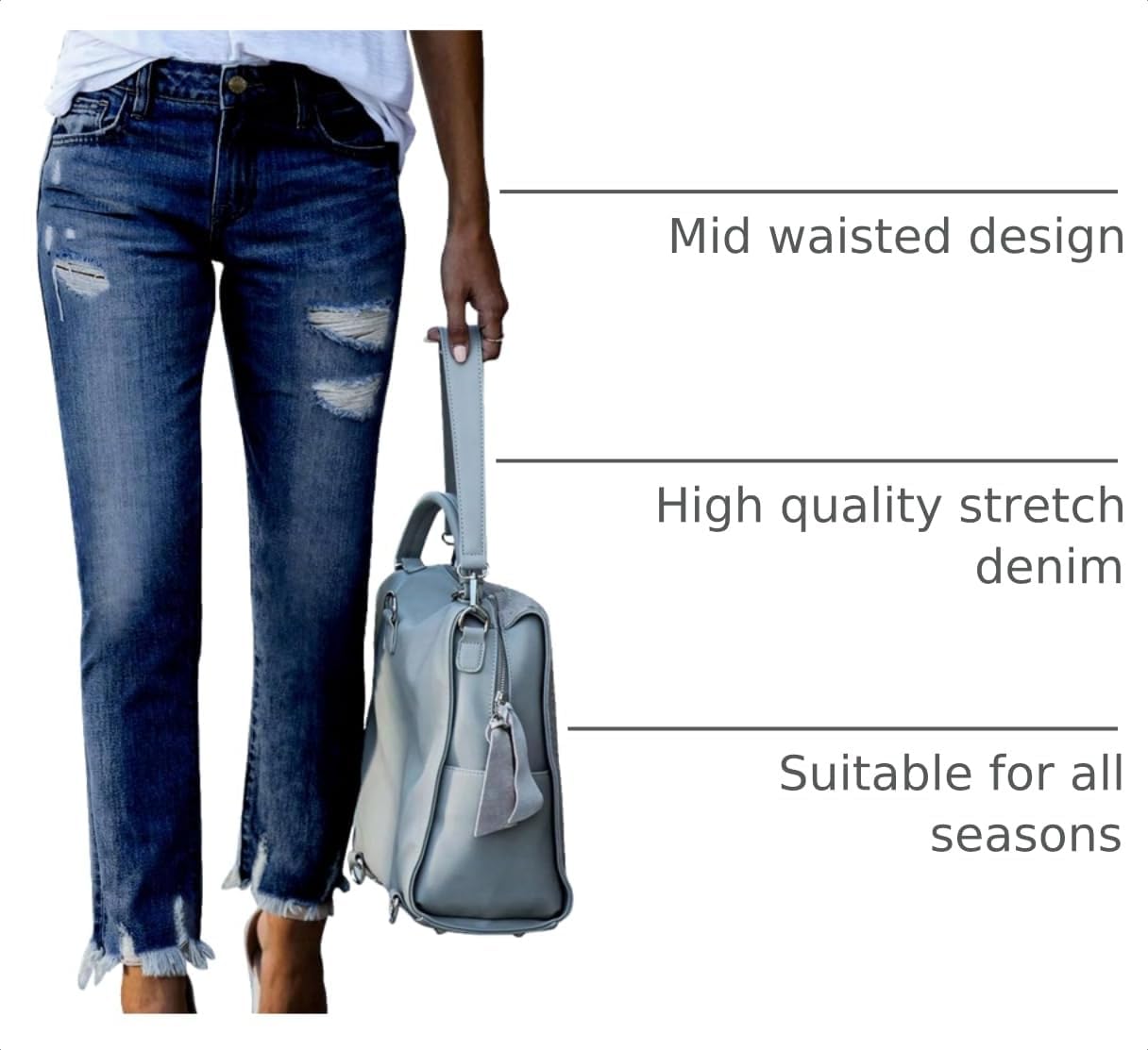 Detalle de EVALESS Women’s High Waisted Tummy Control Straight Ankle Ripped Jeans
