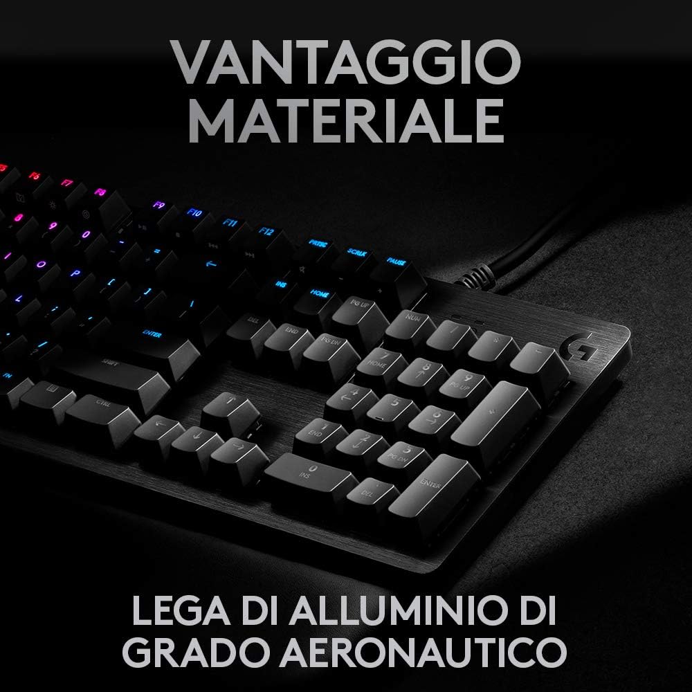 Thumbnail 2 de Logitech G512 Tastiera Gaming Meccanica RGB LIGHTSYNC con switch GX Blue Clicky, telaio in alluminio spazzolato (QWERTY US, Carbon/Nero)
