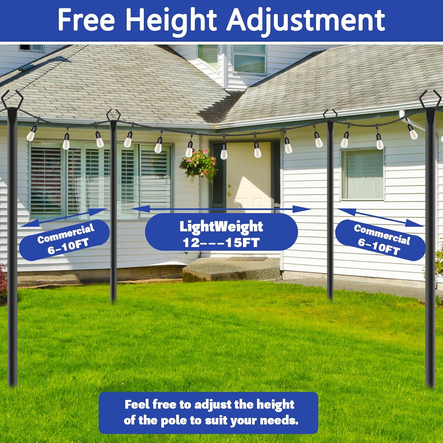 Detalle 2 de NSHWFW 6 Pack 10 Ft String Light Poles, Adjustable Metal Outdoor Stands