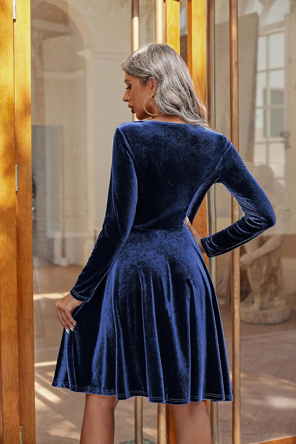 Thumbnail 1 de Zeagoo Robe de soirée en velours pour femme à manches longues – longueur genou, col rond (S à XXL)