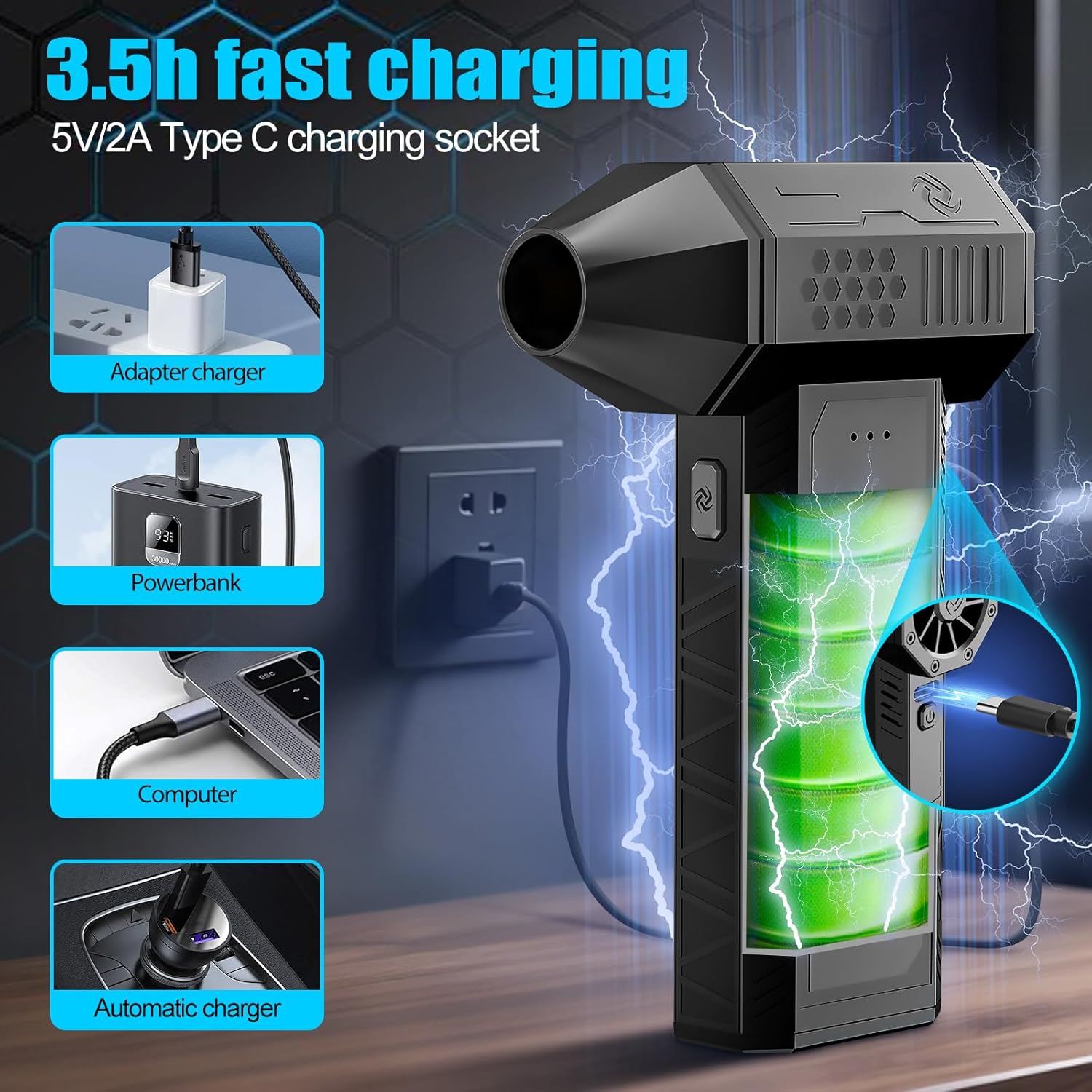 Thumbnail 4 de Air Duster 130000RPM Portable 3‑Gear