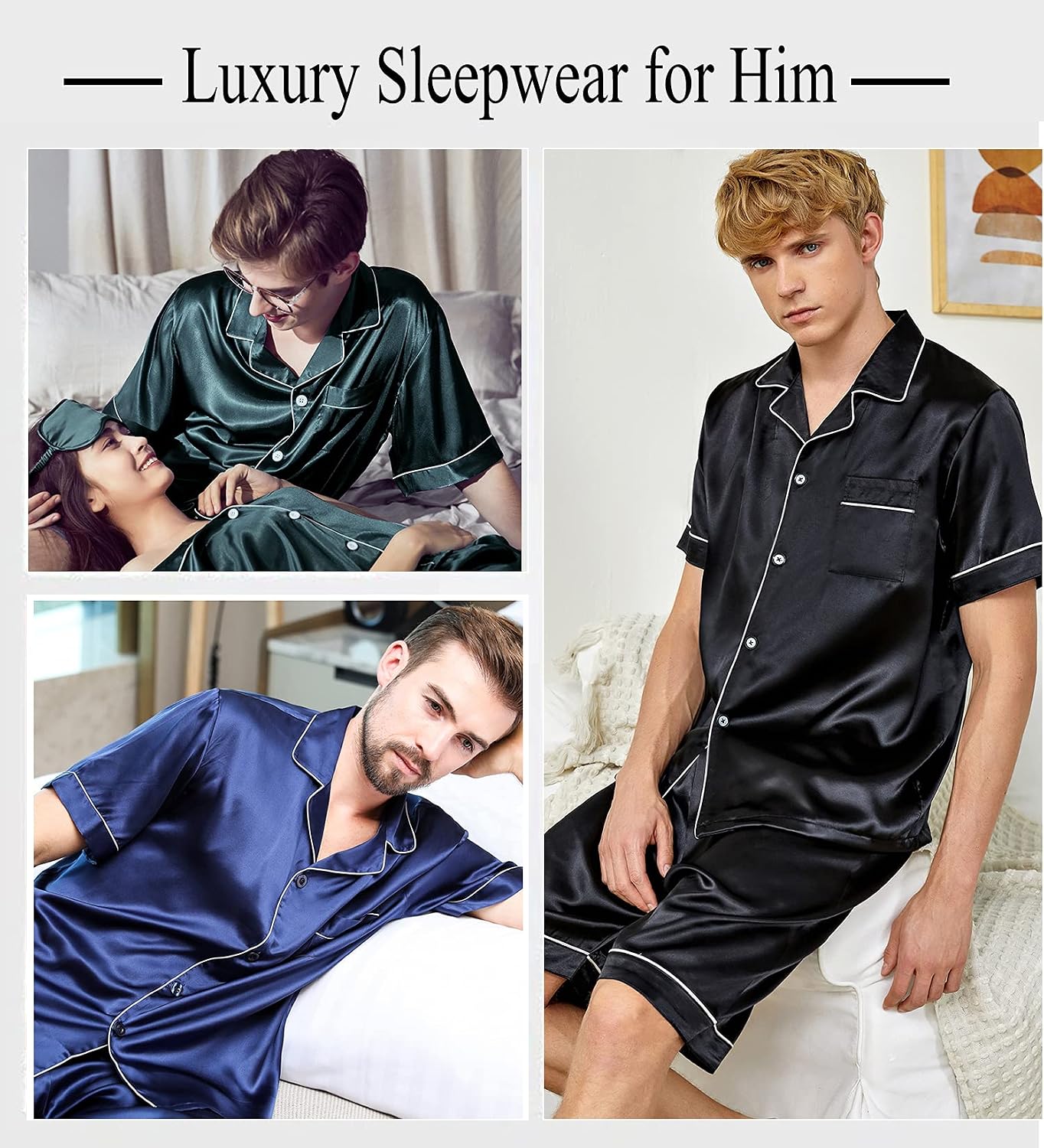 Thumbnail 4 de SWOMOG Satin Silk Pajama Set 2-Piece Short Sleeve