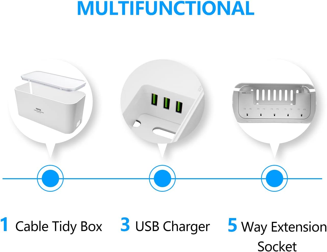 Detalle 2 de FDTEK 5 Way Plug Extension with 3 USB Ports