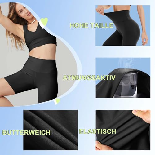 Detalle de TNNZEET Radlerhose Damen Hohe Taille Kurze Sporthose – Blickdicht, Schwarz, 3XL