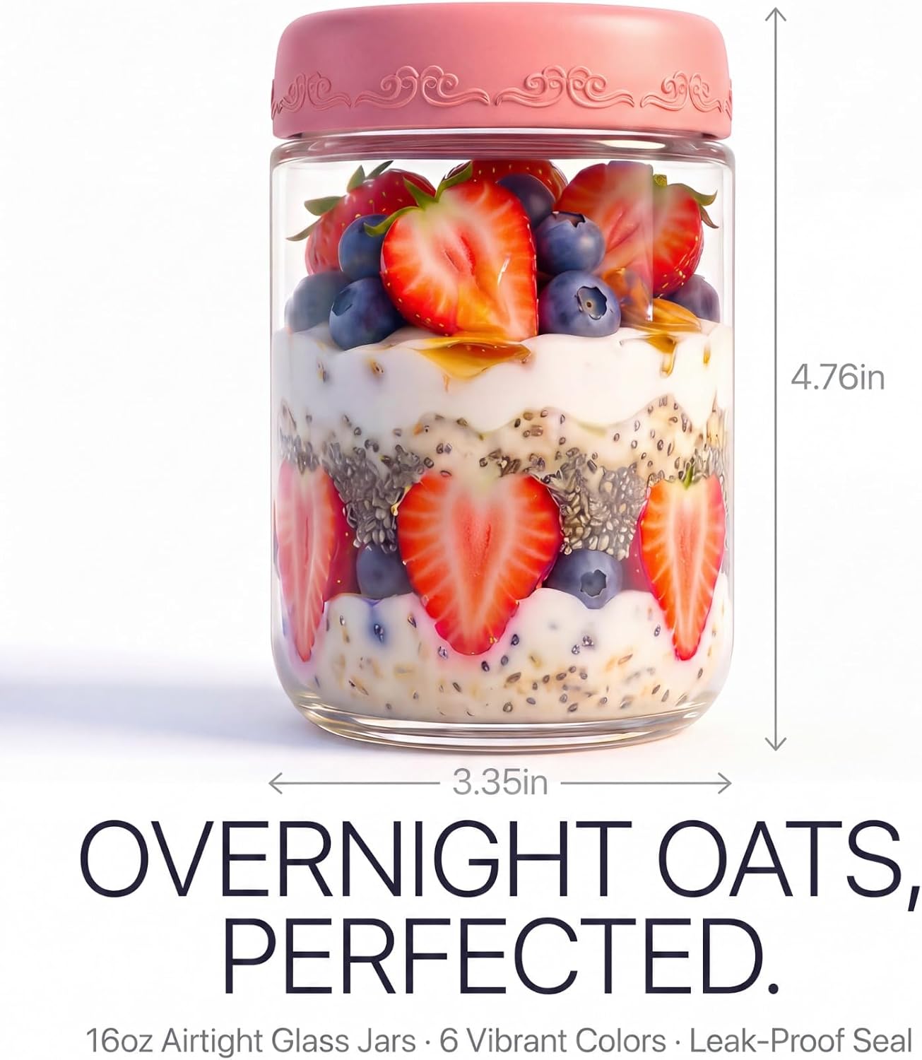 Detalle de DicraoLea 16 oz Glass Overnight Oats Jars, 6-Pack with Airtight Lids