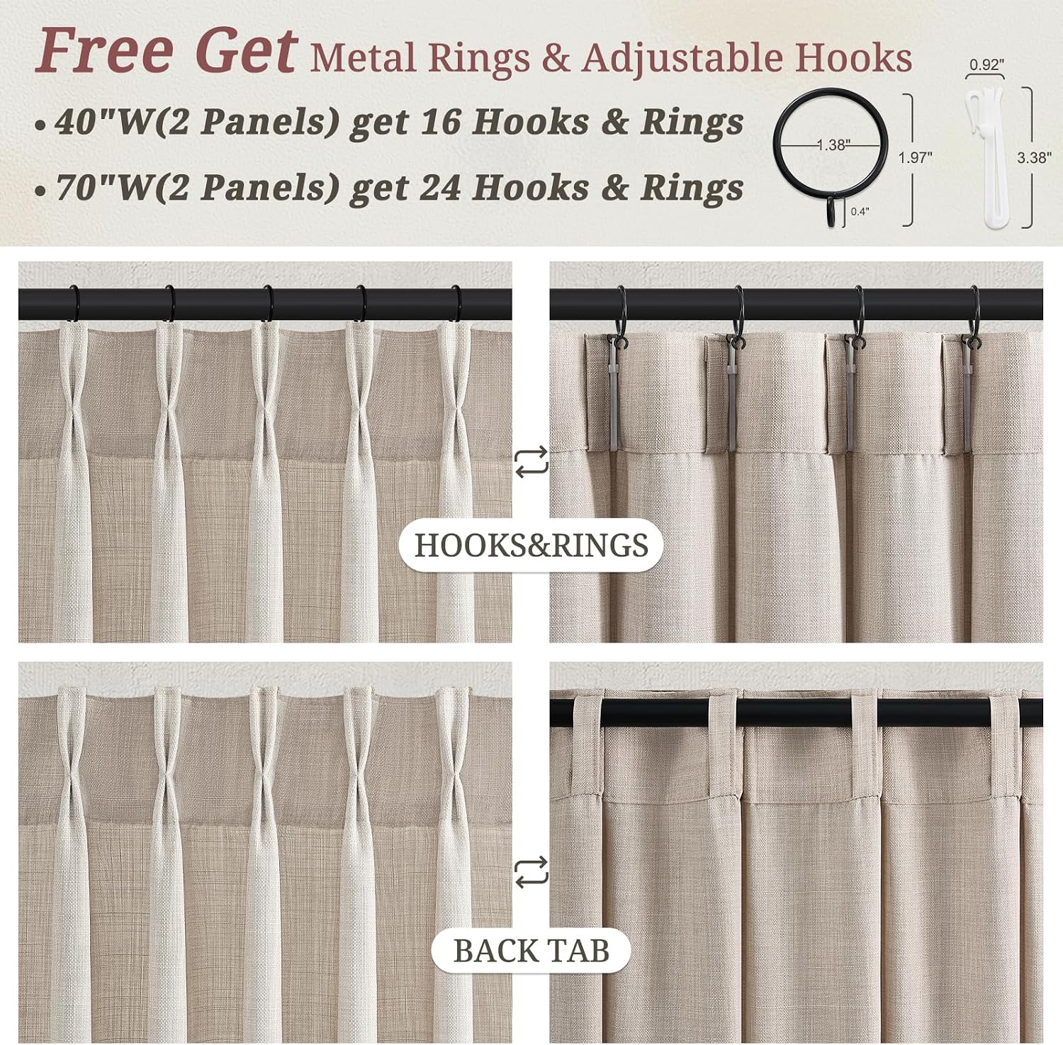 Thumbnail 6 de QJmydeco Semi Sheer Curtains, 108-Inch Pinch-Pleated Linen Blend Panels