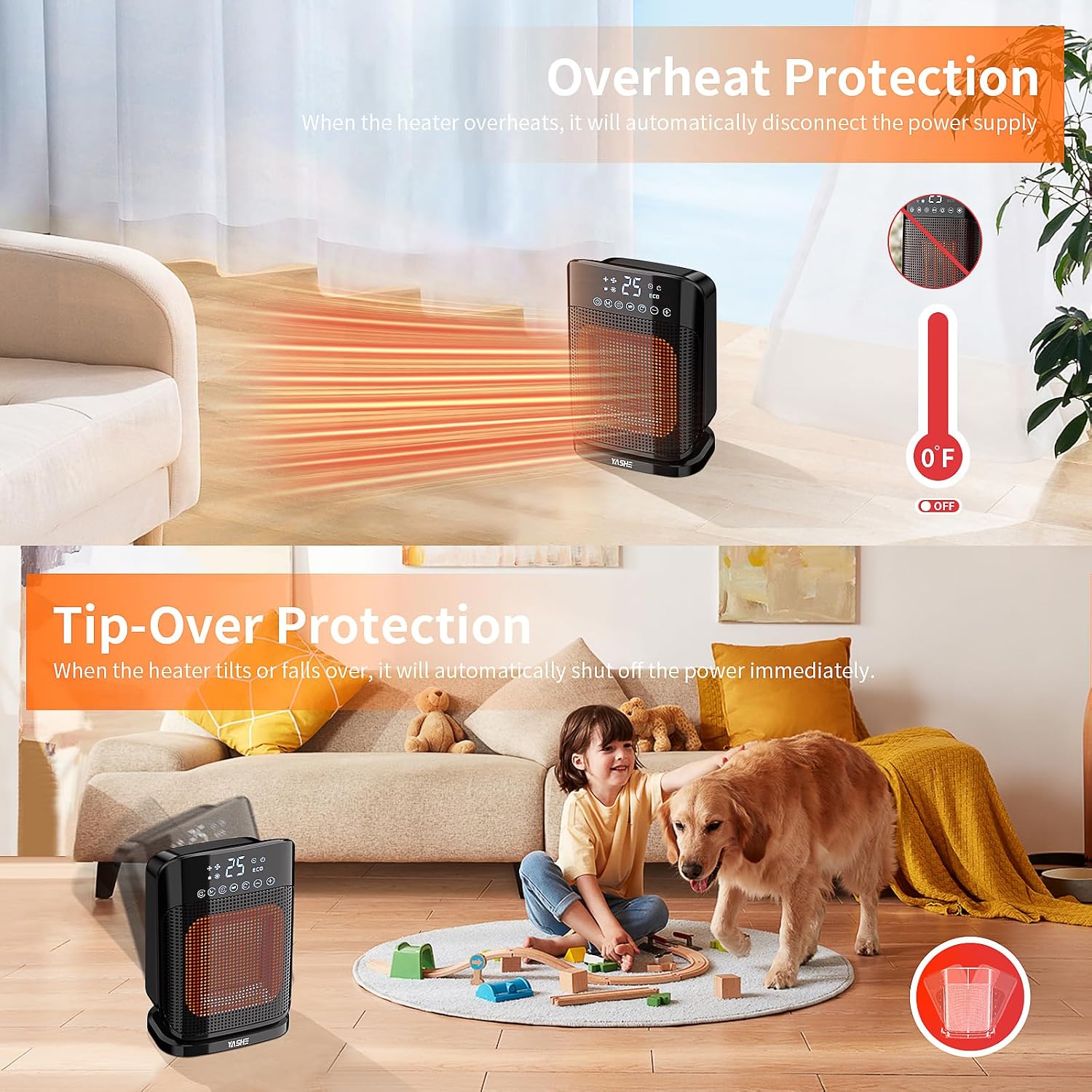Thumbnail 5 de YASHE 1800W Electric Heater Portable Space Heater