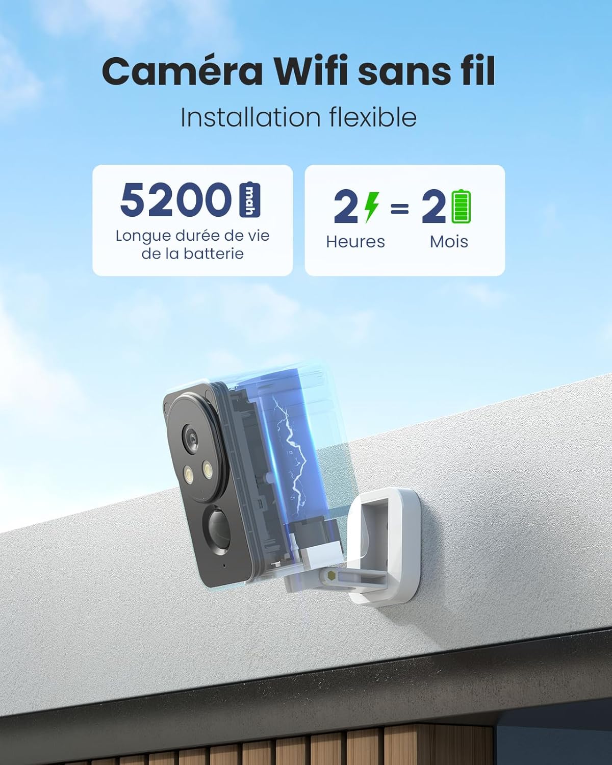 Thumbnail 1 de CAMSTRO 2 caméras extérieures 2K sans fil Wi-Fi 2,4 GHz, vision nocturne couleur, PIR et audio bidirectionnel