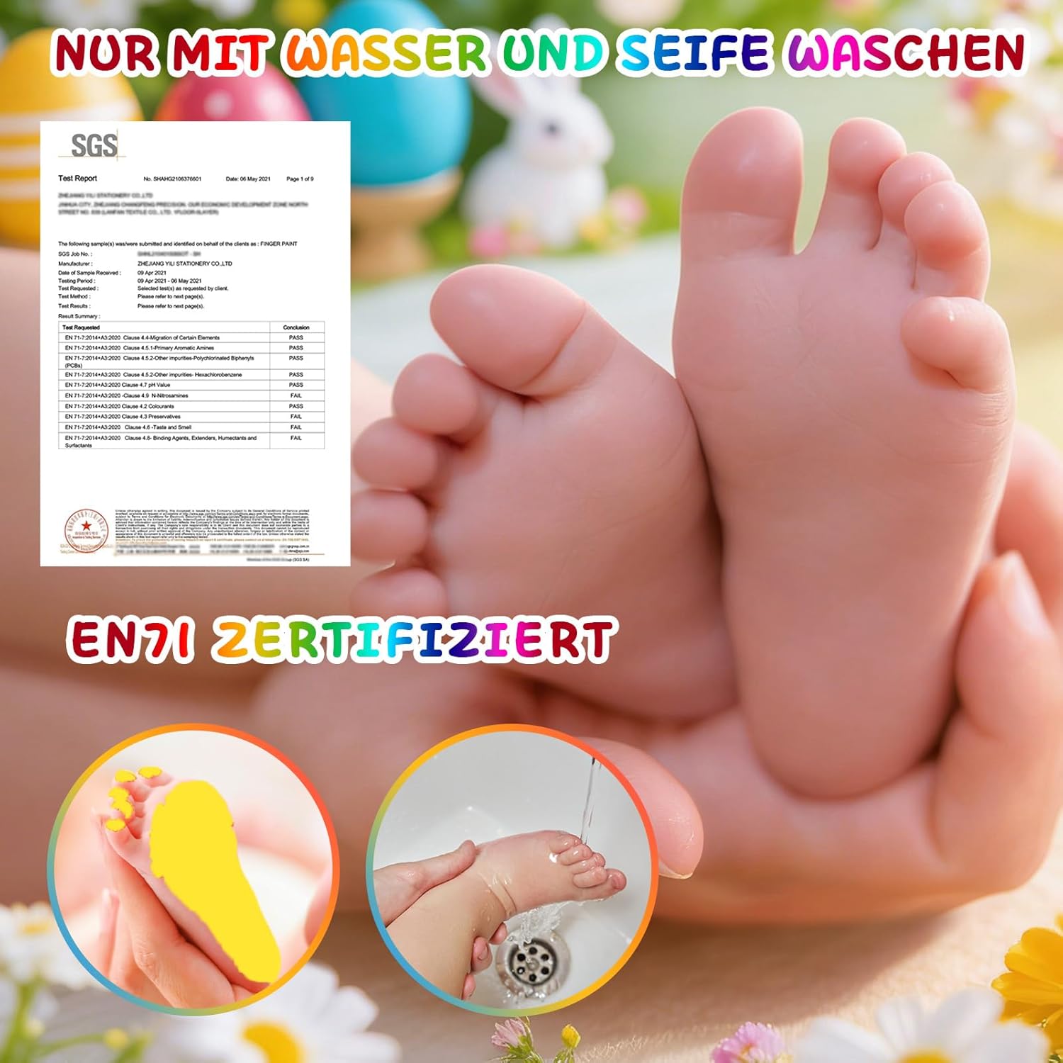 Thumbnail 2 de TOGOU2S Fußabdruck Baby Farbe mit Schwammkopf – ungiftig, 75 ml, Gelb