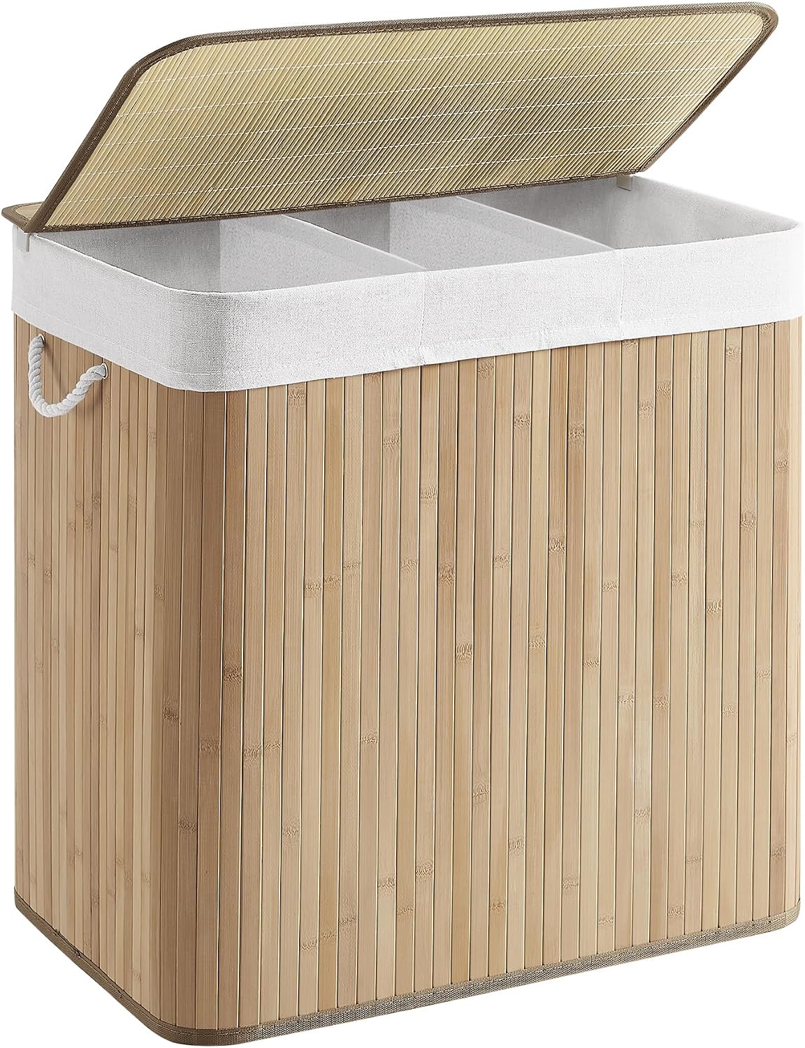 Detalle de SONGMICS RONEX Collection LCB091N01 wasmand 150 liter met 3 vakken en bamboe