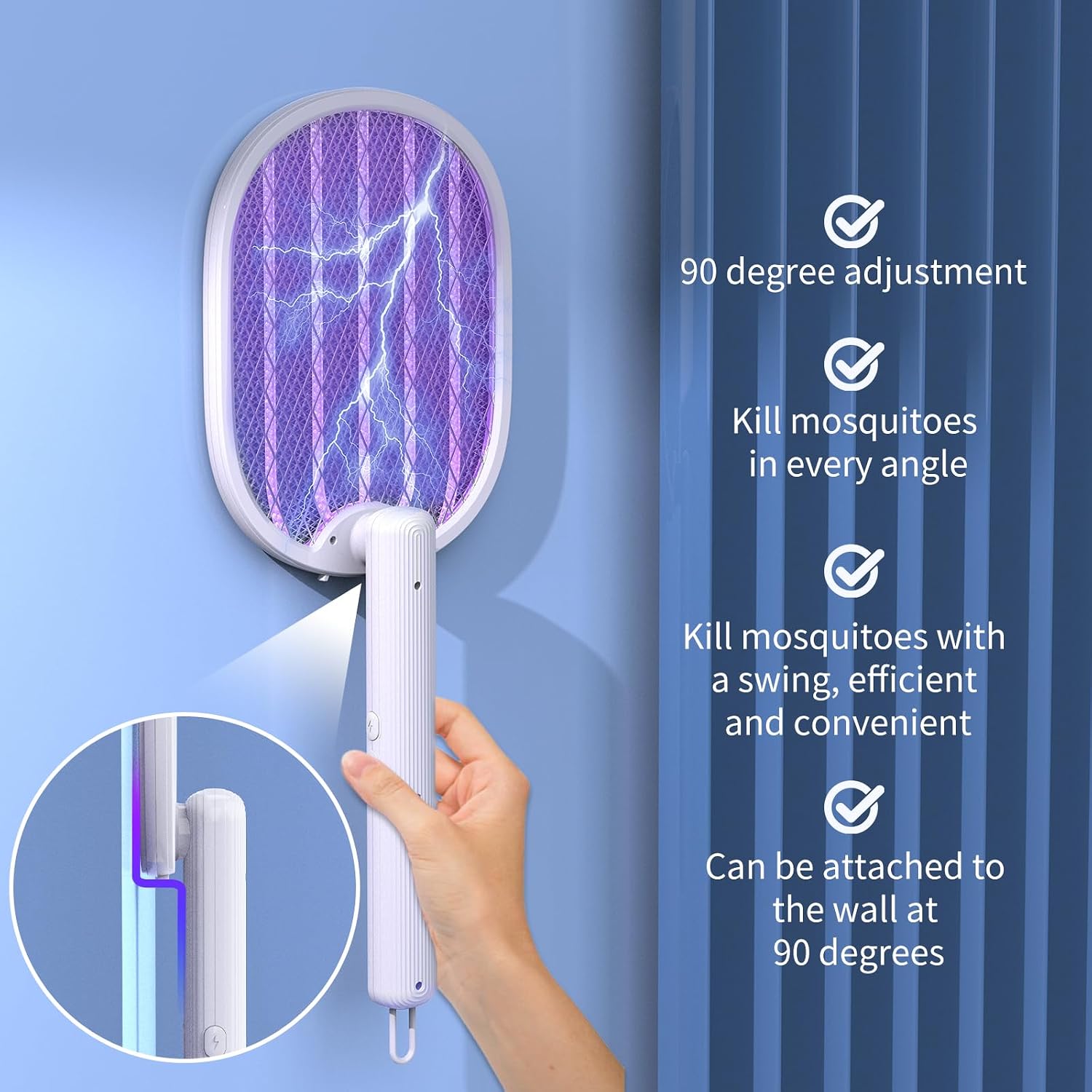 Detalle de PALONE Electric Fly Swatter 4000V Foldable with USB-C and 3-Layer Mesh