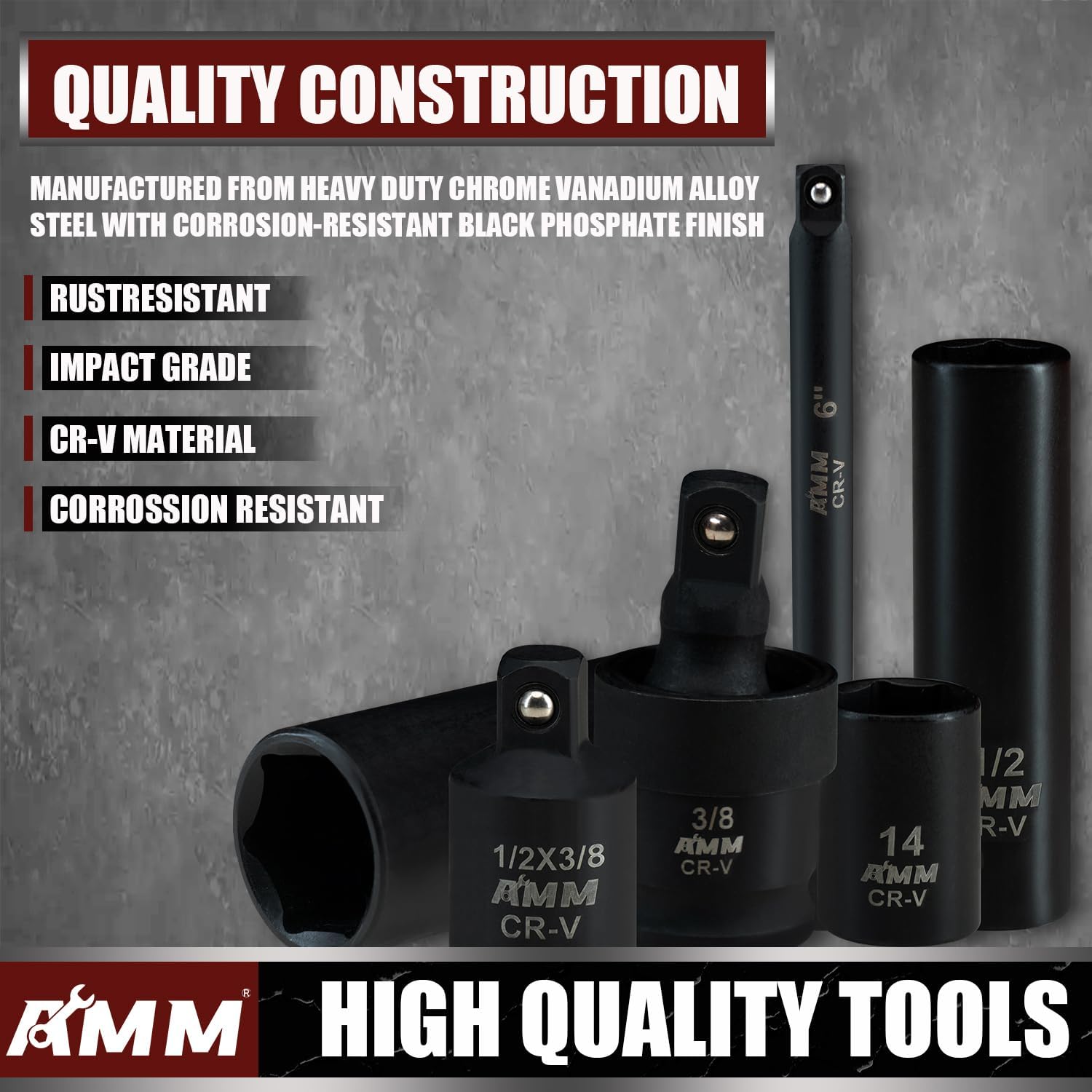 Detalle 1 de AMM 3/8" Drive Impact Socket Set, 48-Piece