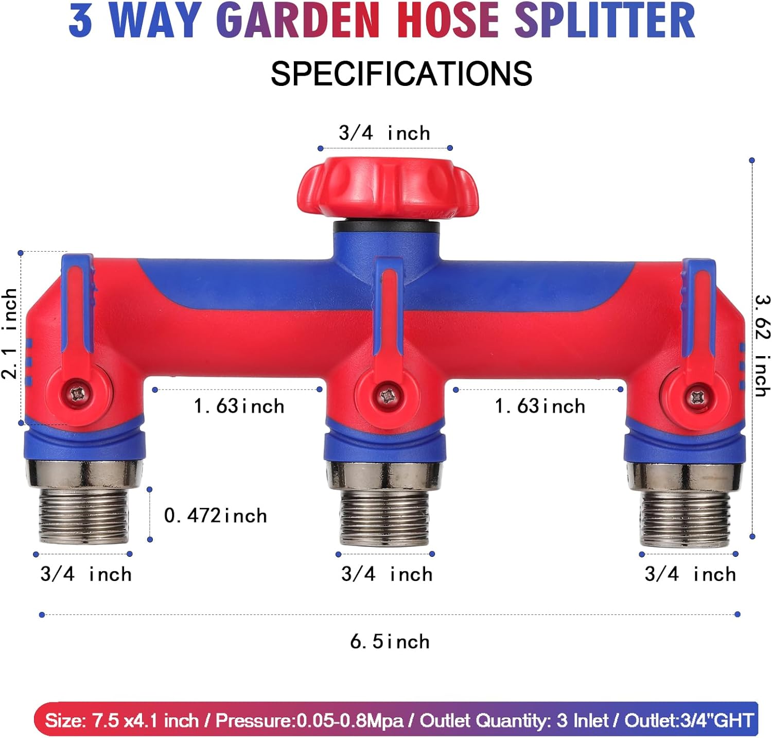 Detalle 2 de 3 Way Hose Splitter: Garden Hose Connector with Shutoff Valves for Simultaneous Use