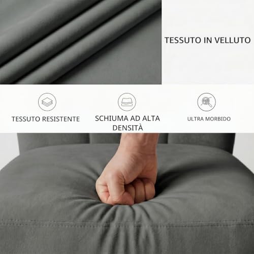 Thumbnail 8 de JIEXI Set tavolo da pranzo allungabile con 6 sedie in flanella grigia – MDF grigio, base in metallo a X