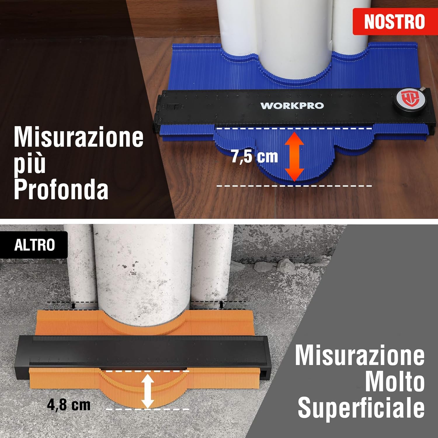 Thumbnail 5 de WORKPRO Calibro per Contorni con Blocco (25+25 cm) – Set da 2 pezzi con duplicatore di profili