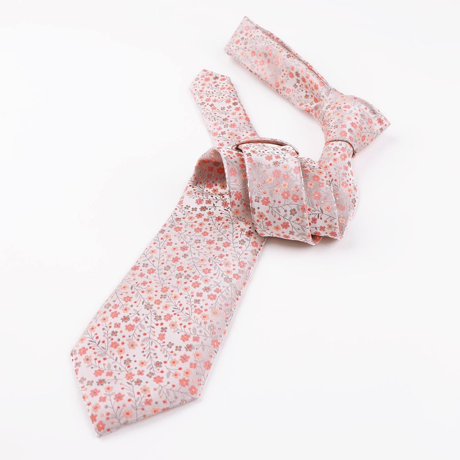Detalle de Alizeal Floral Patterned Tie with Pocket Square Set (8cm) – Lightweight Polyester