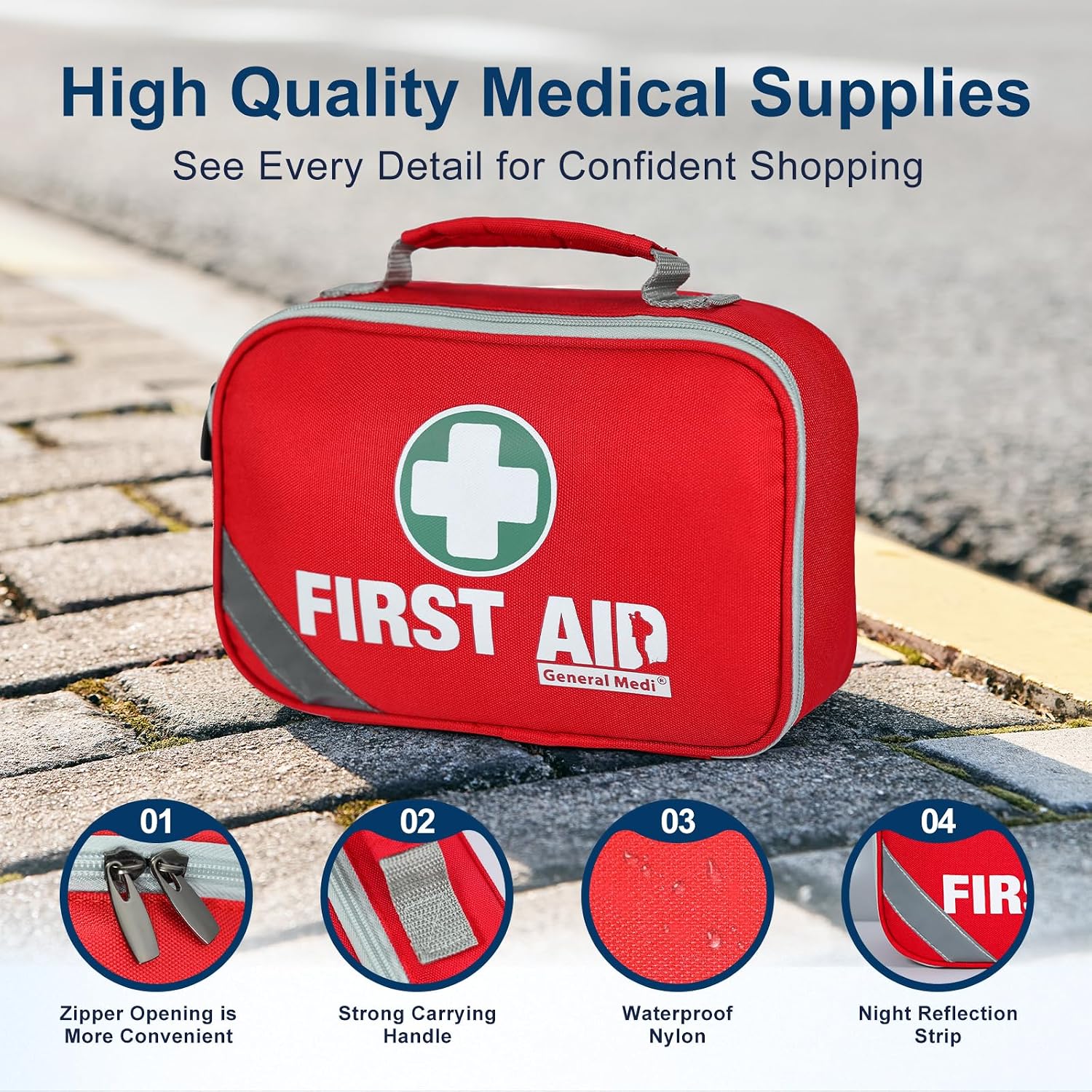 Detalle de General Medi 2-in-1 First Aid Kit, 258 Pieces with Mini Kit, Cold Pack and Emergency Blanket